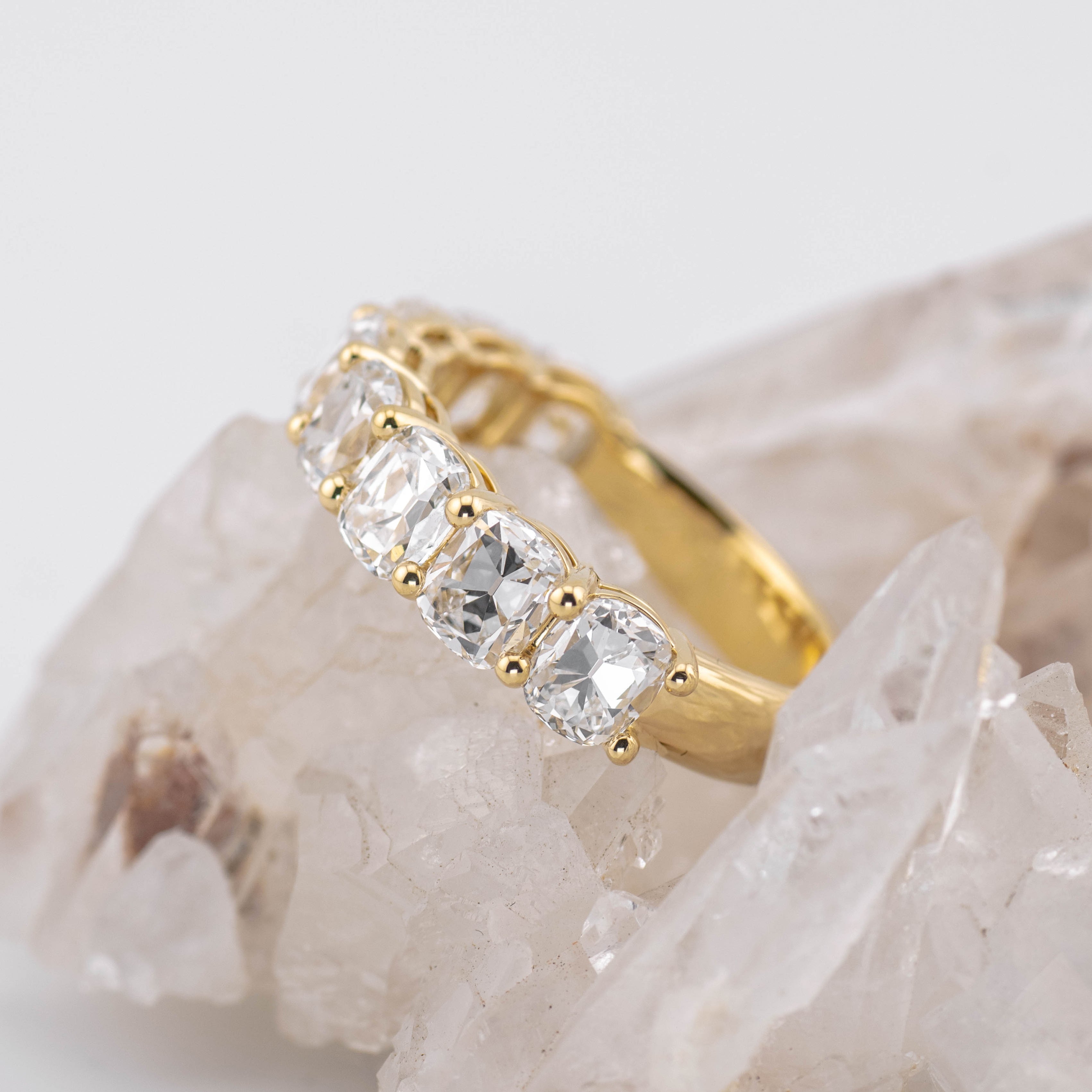 (Ready to Ship Size M) - 4.05ct Old Mine Wedding/Eternity Ring in 18k