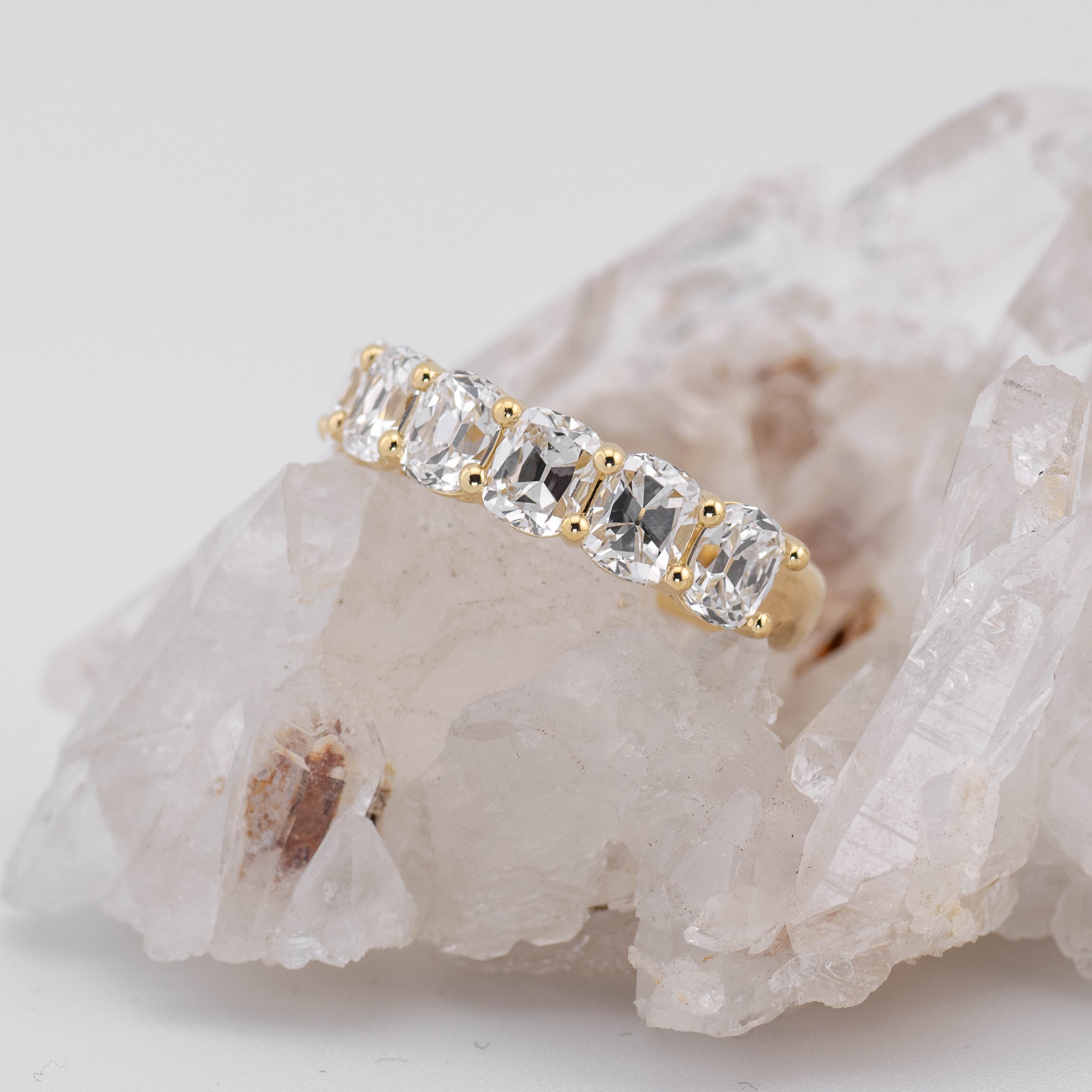 (Ready to Ship Size M) - 4.05ct Old Mine Wedding/Eternity Ring in 18k