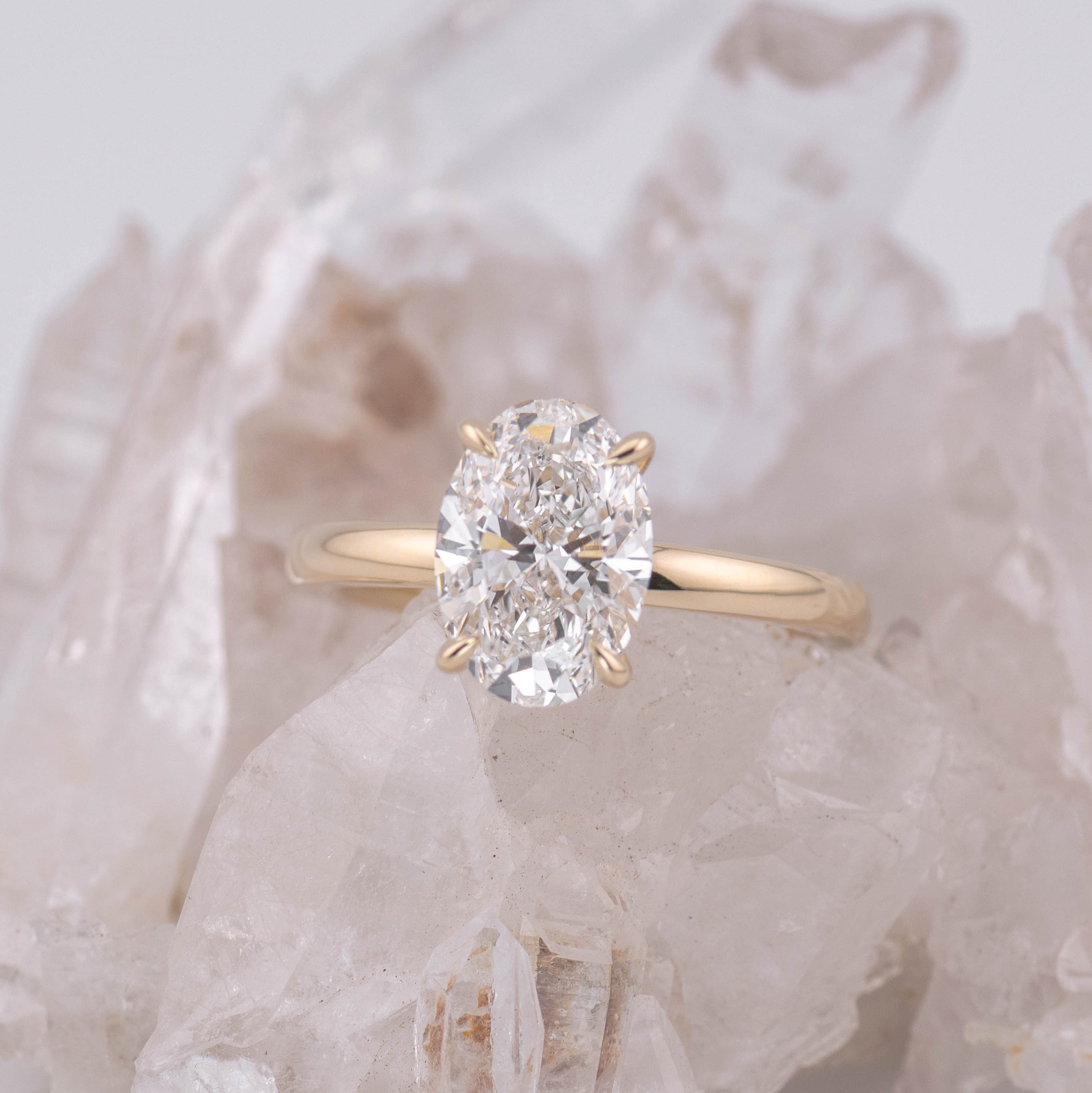 (Ready to Ship Size L) - Kate 2.0 – 4 Claw 2.02ct E VVS2 Oval Solitaire in 9k Yellow Gold