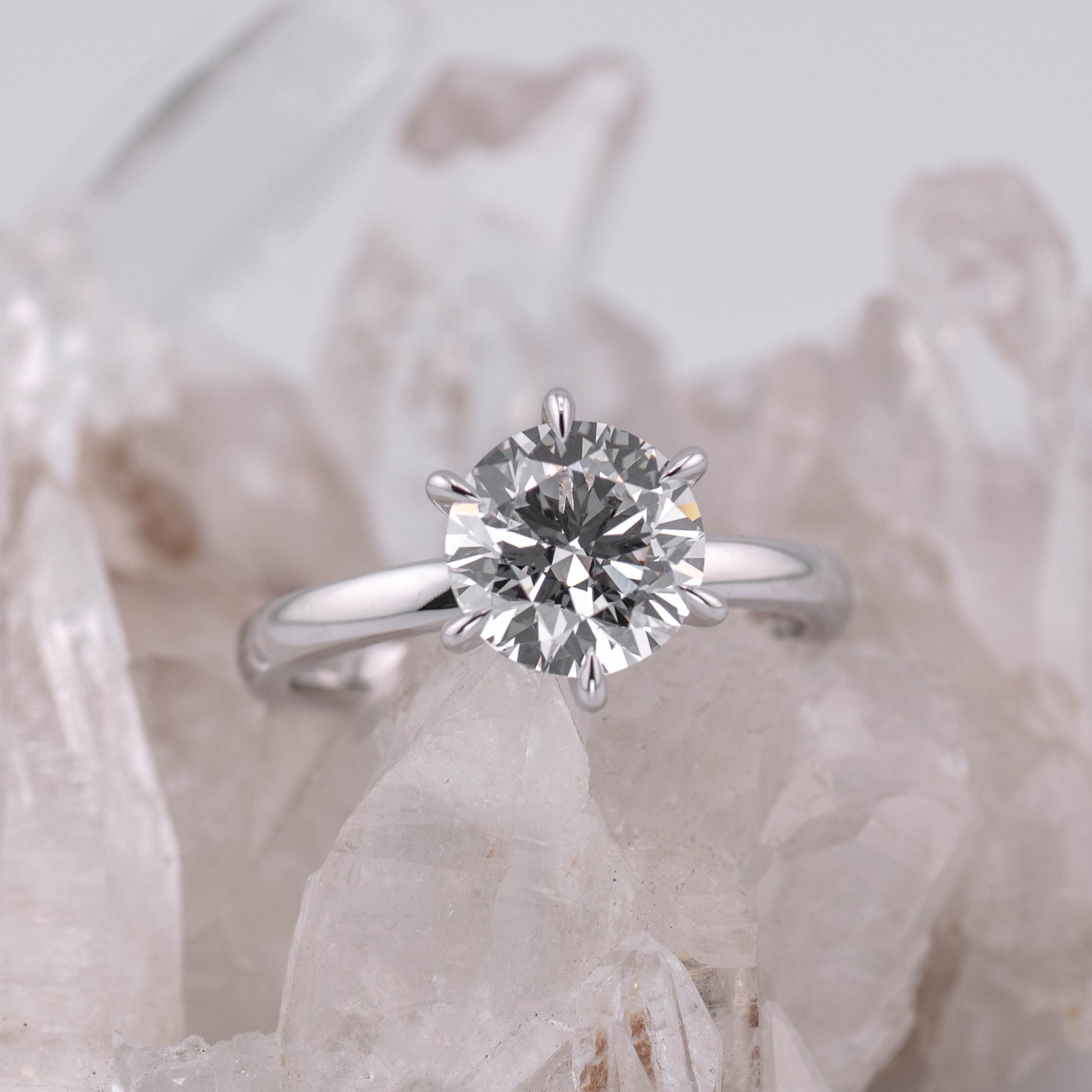 (Ready to Ship Size M) - Billie 2.0 – 6 Claw 2.04ct E VVS2 Round Solitaire in 9k White Gold