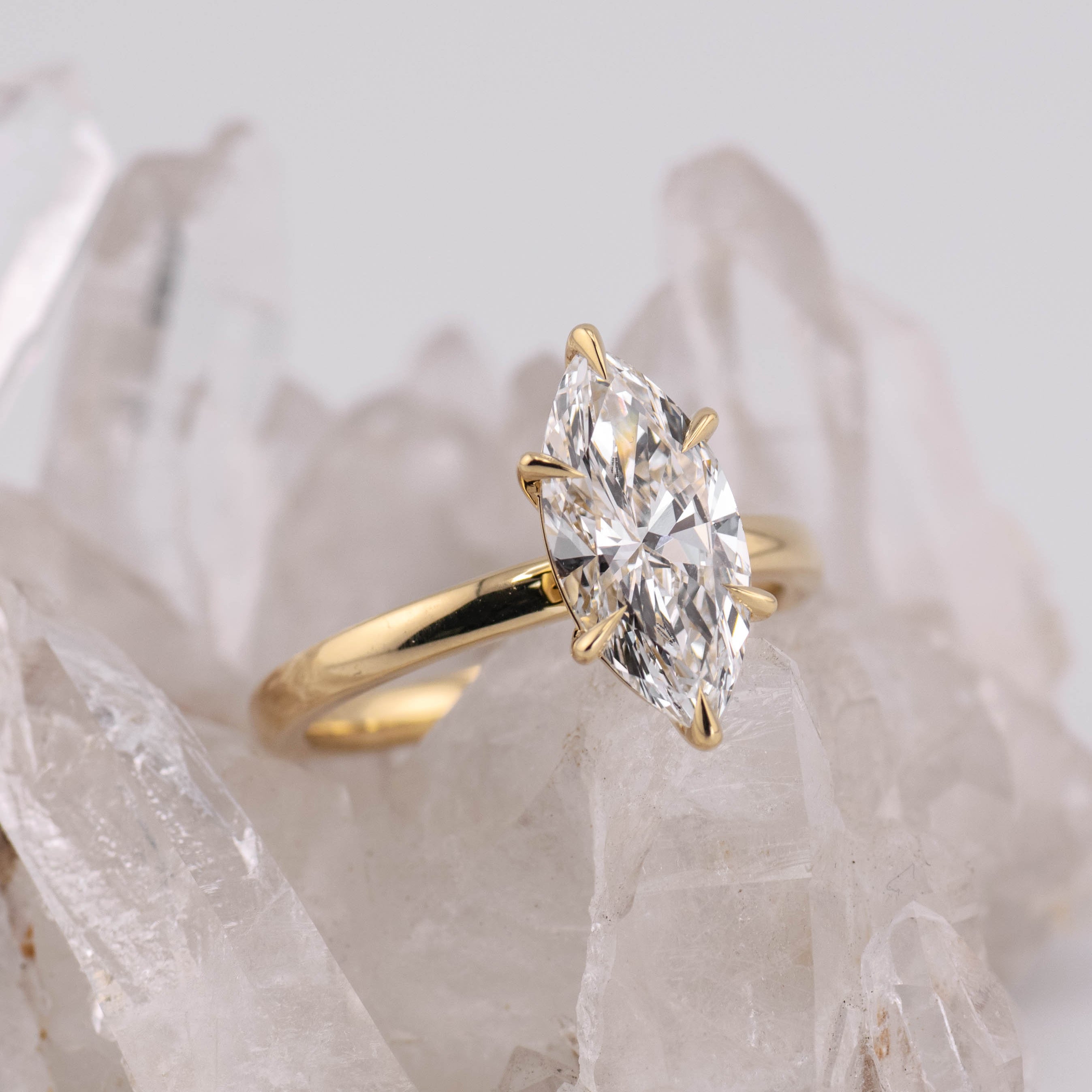 (Ready to Ship Size M) - Milan 2.0 – 6 Claw 2.07ct E VVS2 Marquise Solitaire in 18k Yellow Gold
