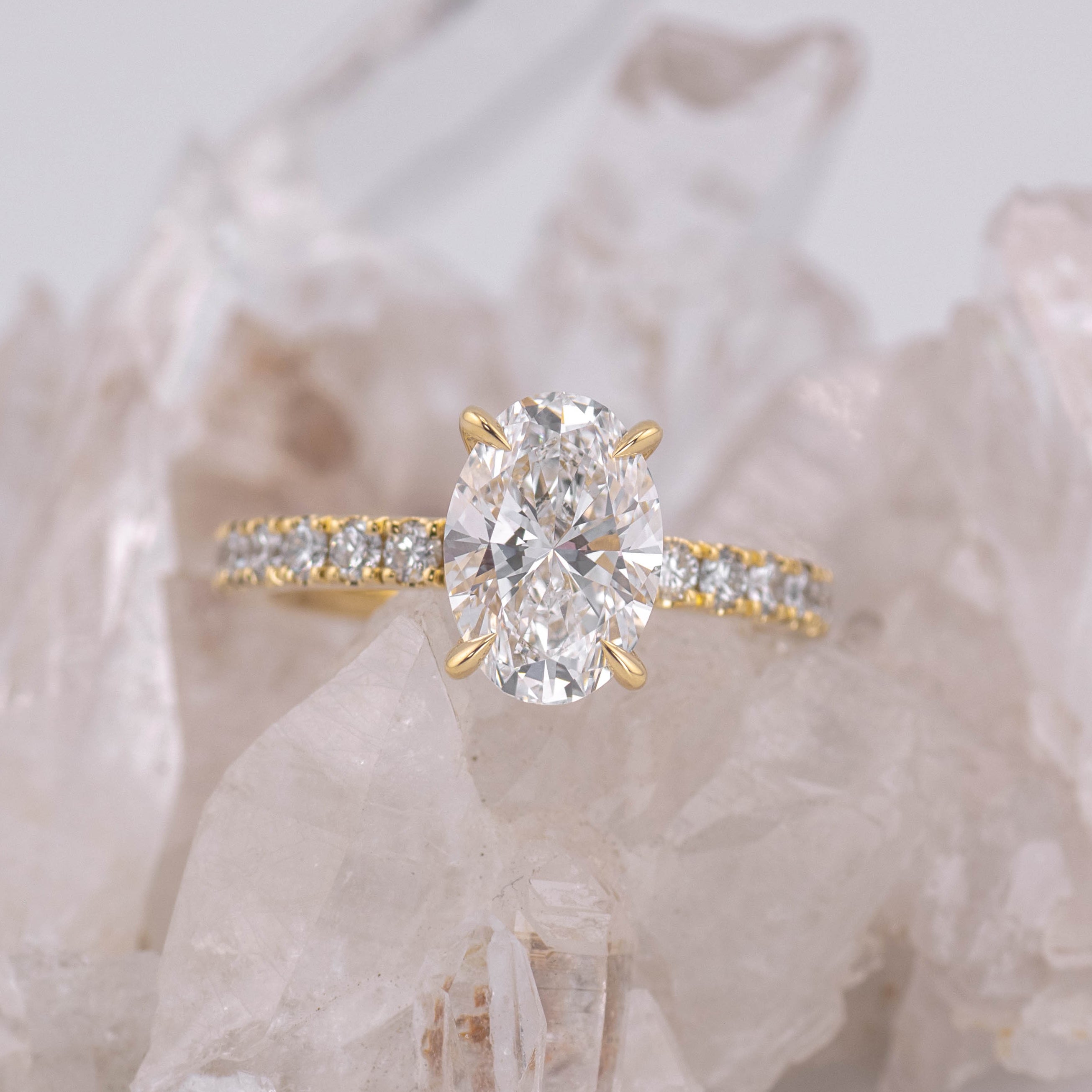 2.0CT OVAL SOLITAIRE WITH HIDDEN HALO & PAVE BAND (MADE TO ORDER) E/F VVS2