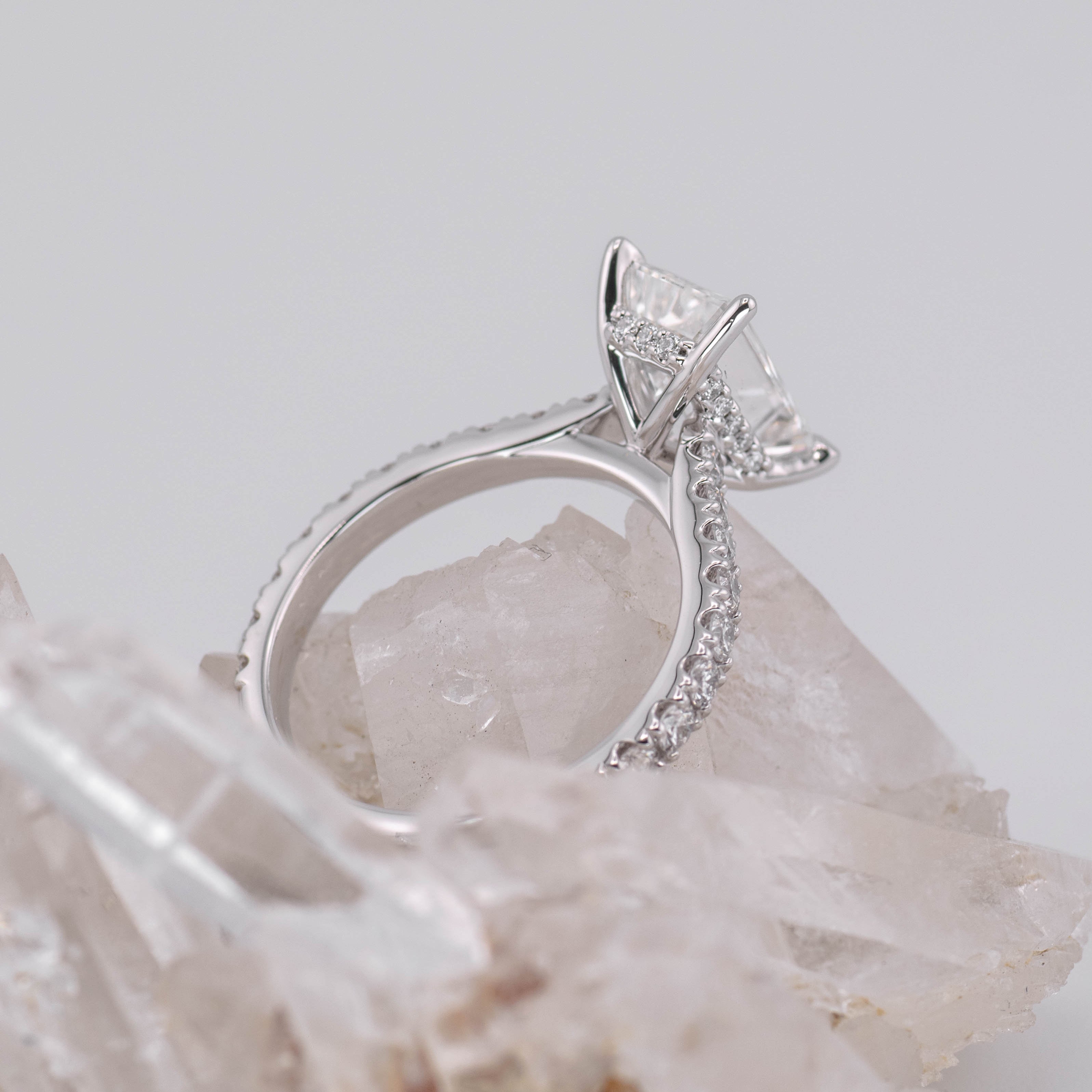 Alice 2.5CT Emerald Cut Solitaire with Cathedral 3/4 Pave Band and Hidden Halo (Made to Order) E/F VVS2