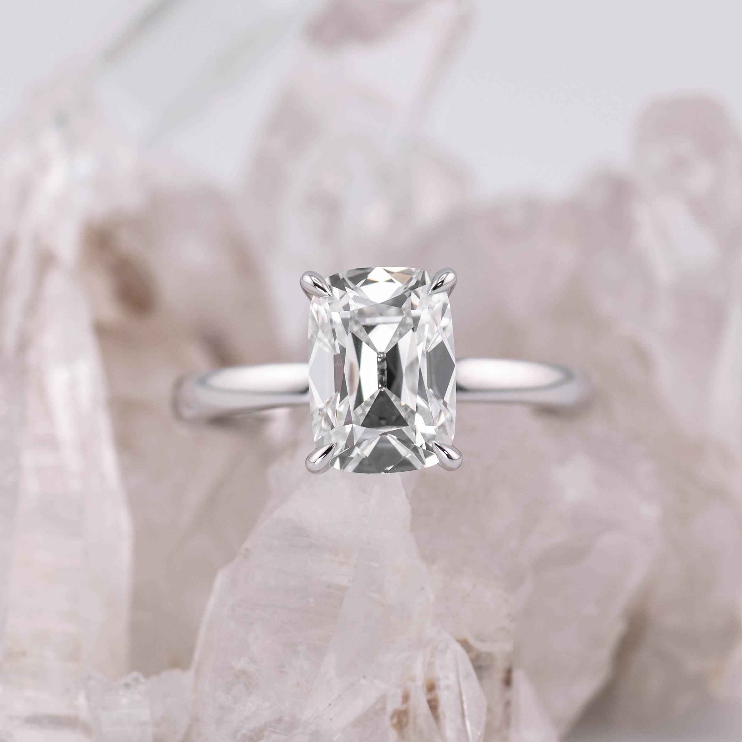 (Ready to Ship Size N) - 2.54ct Old Mine E VVS2 Solitaire with Hidden Halo 18k White Gold