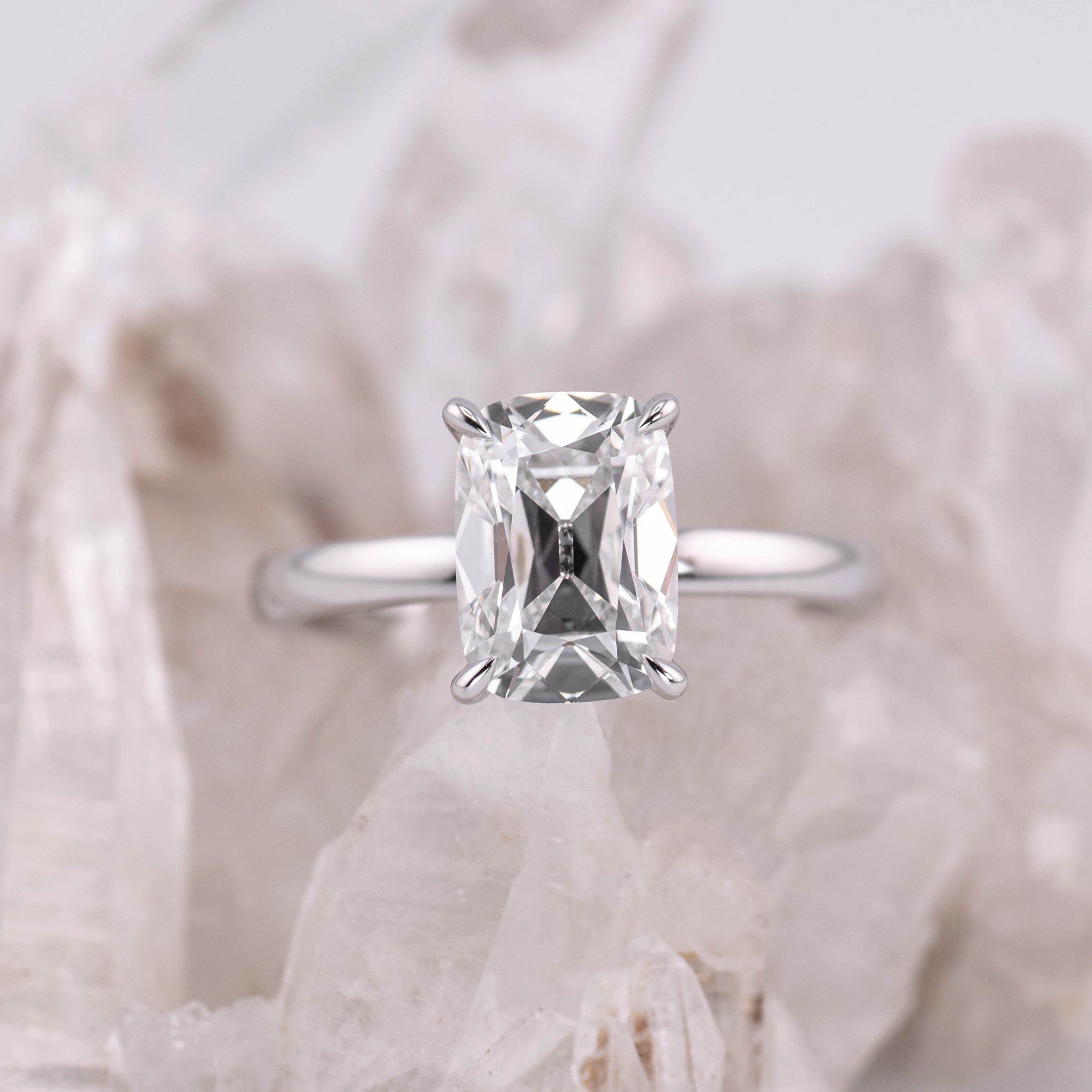 (Ready to Ship Size N) - 2.54ct Old Mine E VVS2 Solitaire with Hidden Halo 18k White Gold