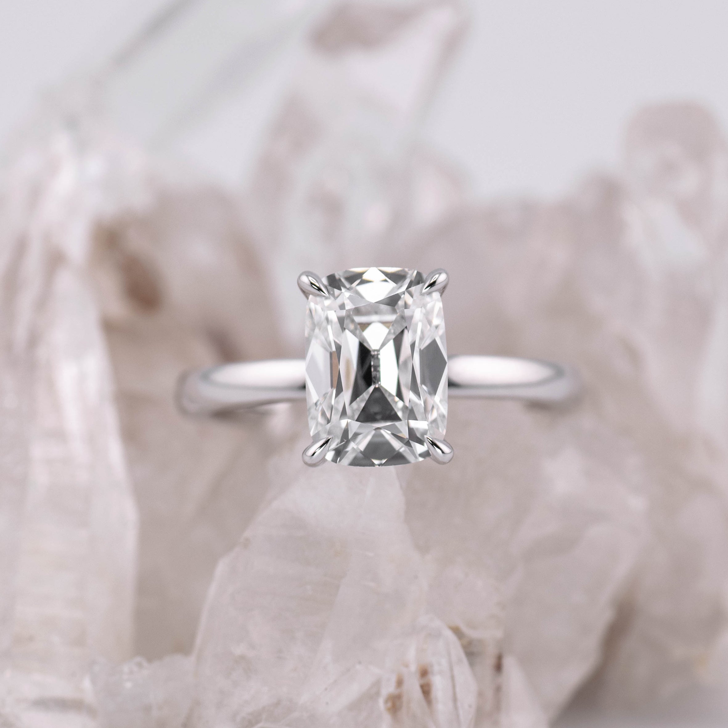 (Ready to Ship Size N) - 2.54ct Old Mine E VVS2 Solitaire with Hidden Halo 18k White Gold