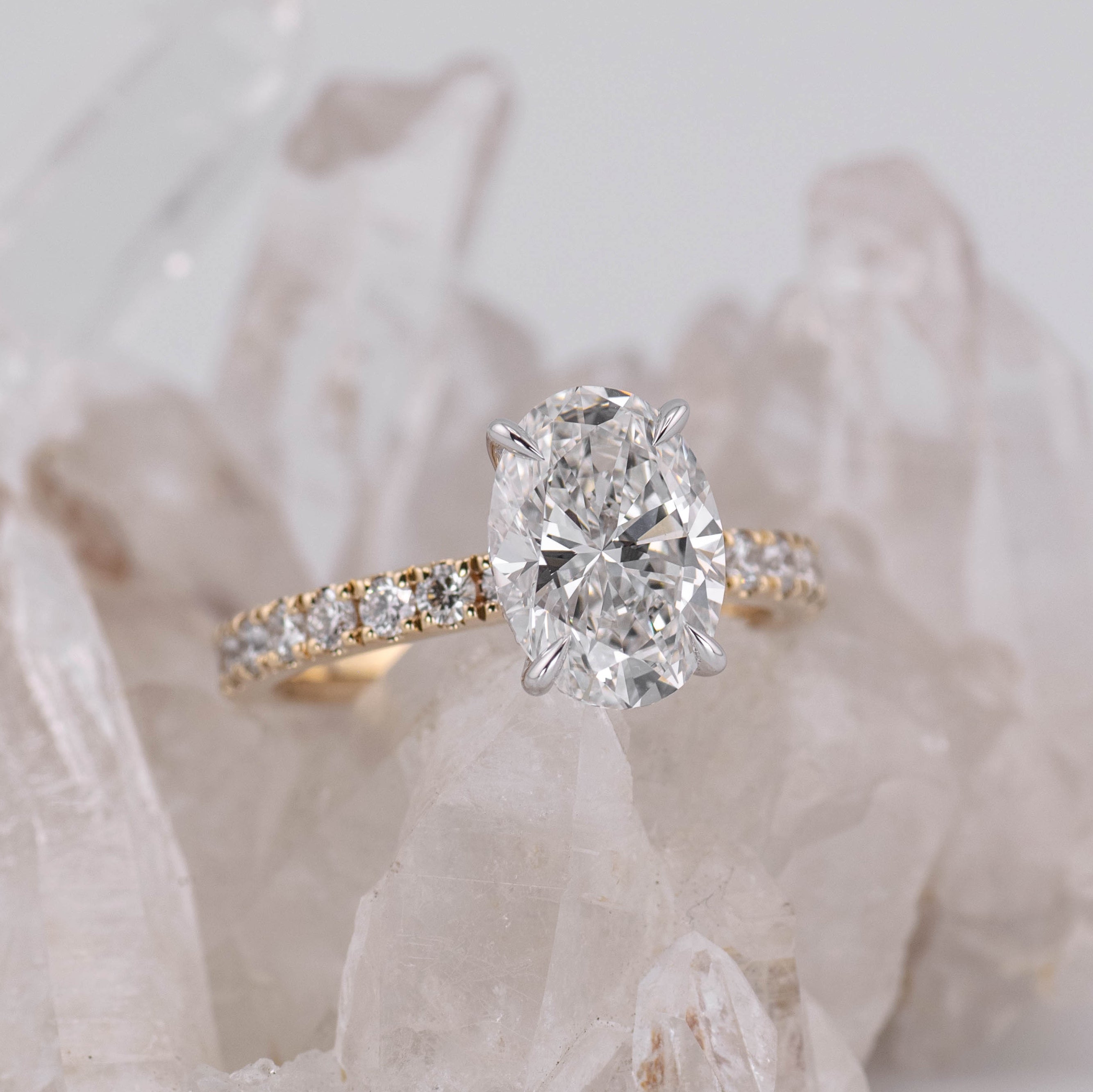 2.5CT OVAL SOLITAIRE WITH HIDDEN HALO & PAVE BAND (MADE TO ORDER) E/F VVS2