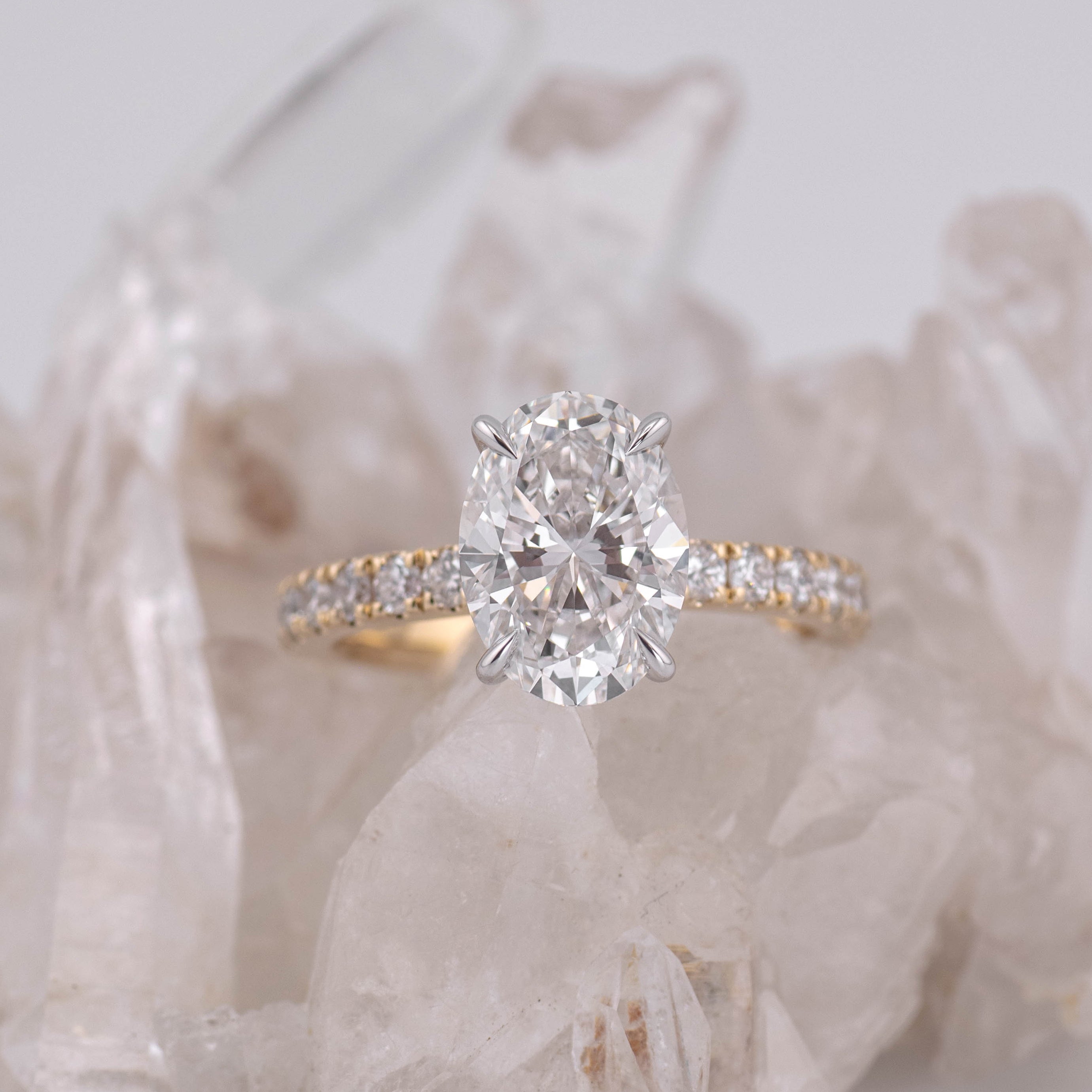 2.5CT OVAL SOLITAIRE WITH HIDDEN HALO & PAVE BAND (MADE TO ORDER) E/F VVS2