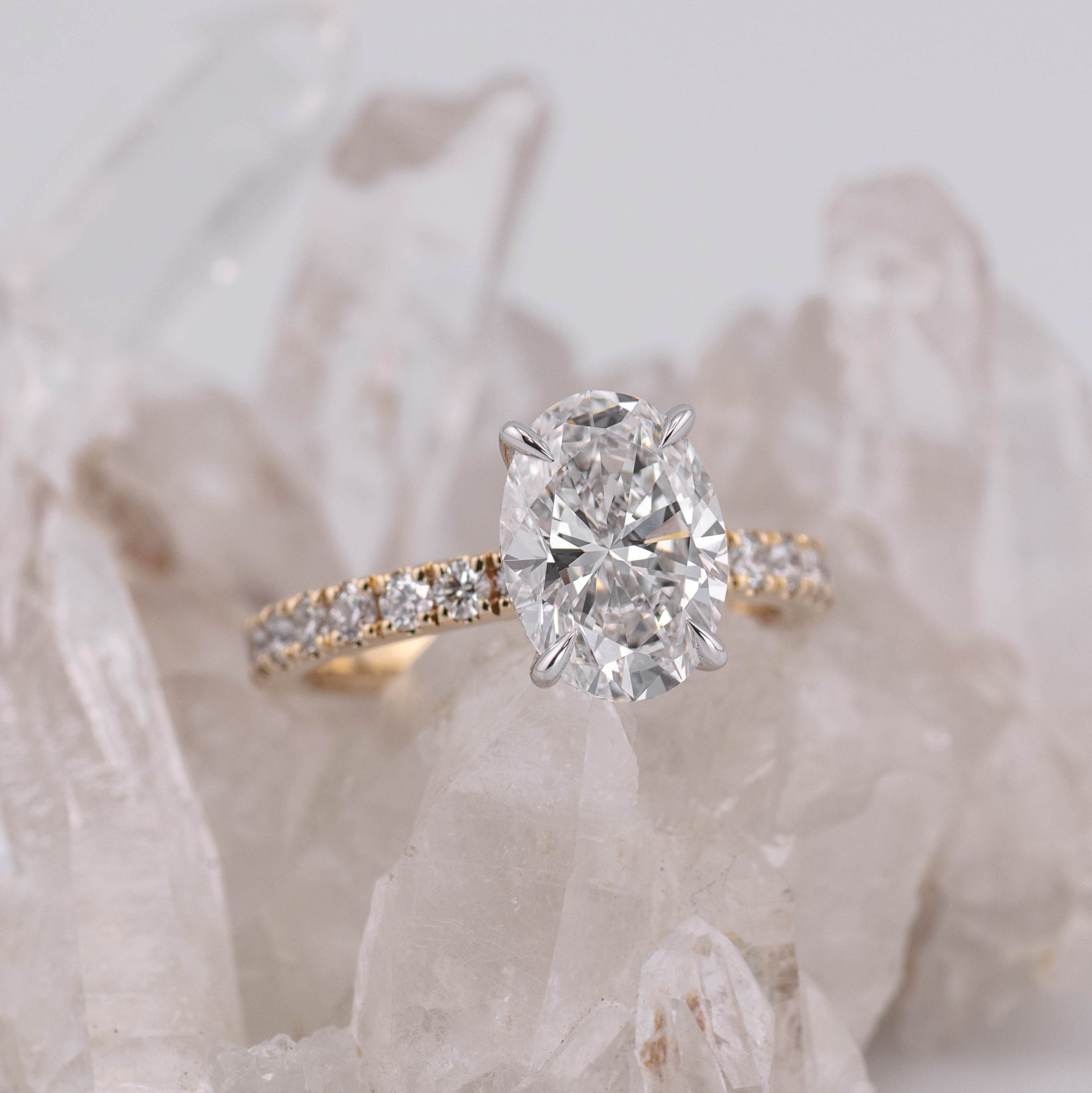 2.5CT OVAL SOLITAIRE WITH HIDDEN HALO & PAVE BAND (MADE TO ORDER) E/F VVS2