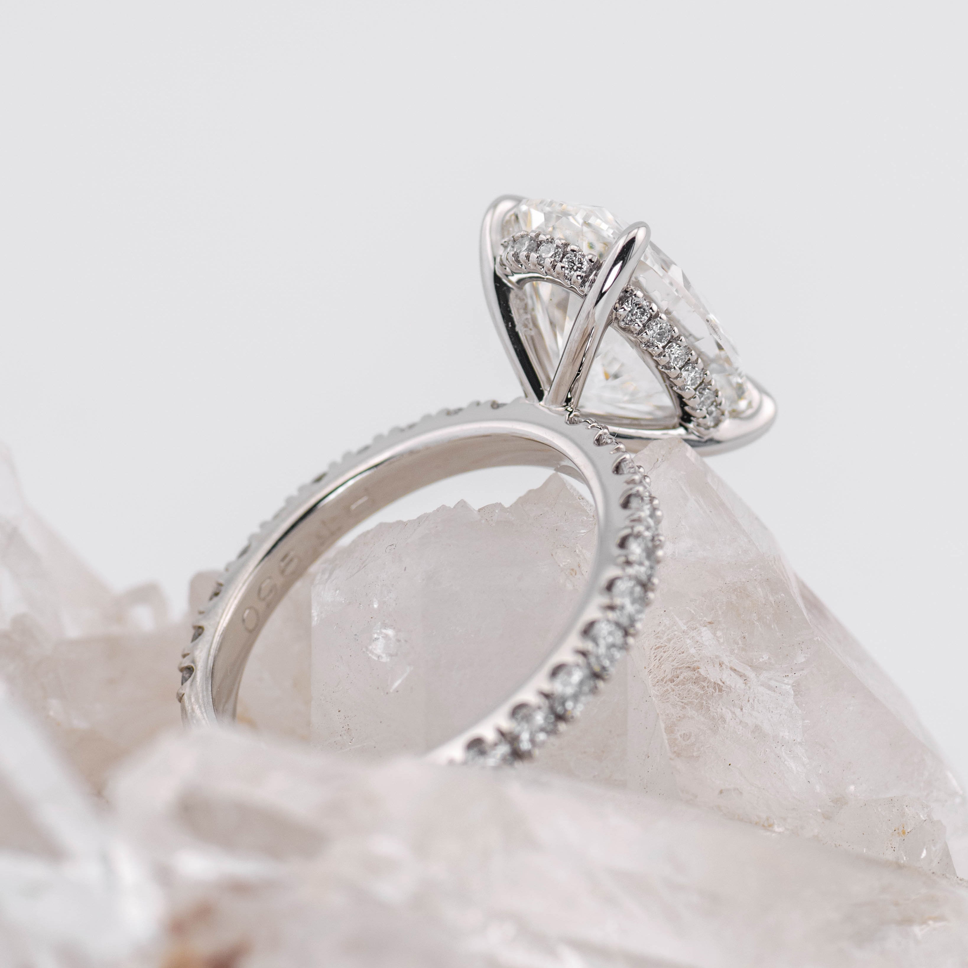 5ct Oval Solitaire with Hidden Halo & Pave Band (made to order) F VVS2