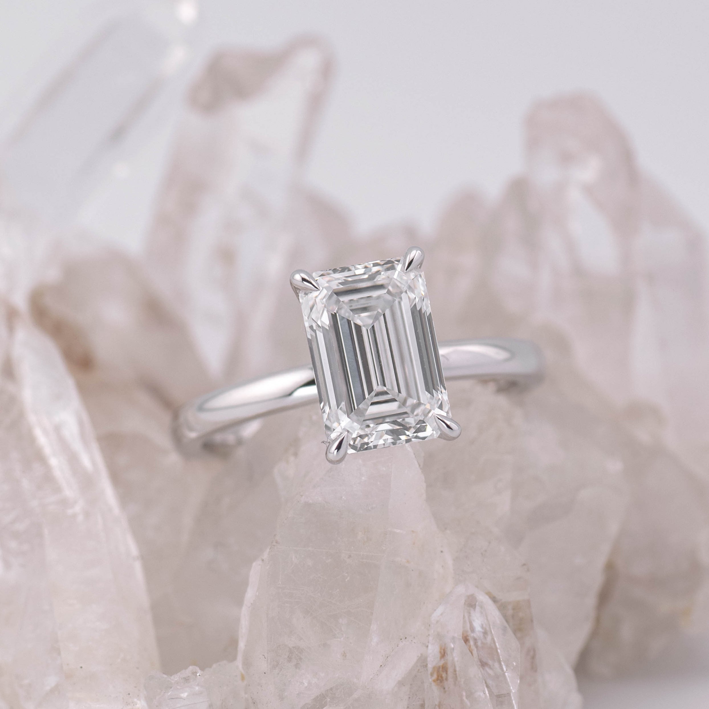 (Ready to Ship Size M) - Emma Emerald Cut Solitaire 2.54ct D VVS2 18k White Gold