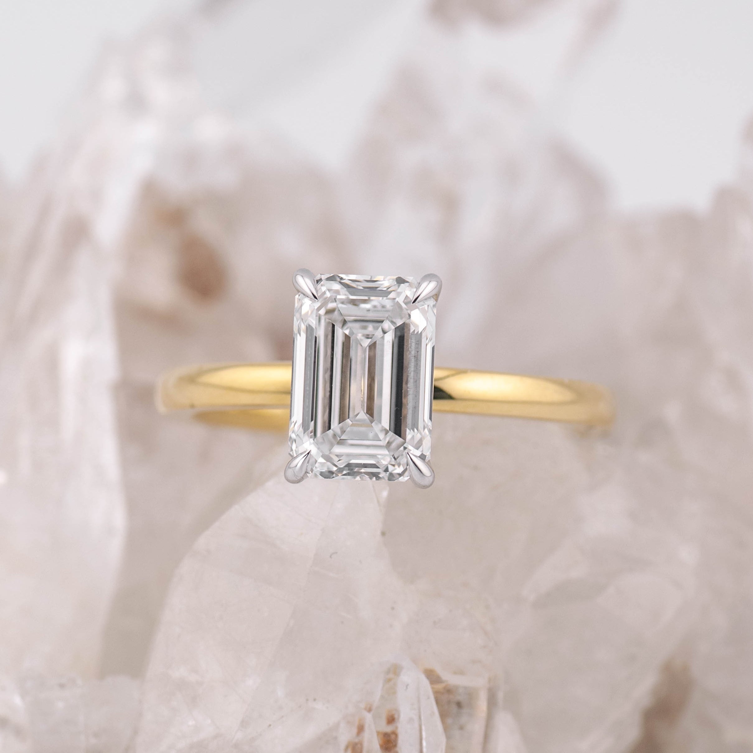 (Ready to Ship Size M) - Emma Emerald Cut Solitaire 2.00ct D VVS2 18k 2 Tone Gold