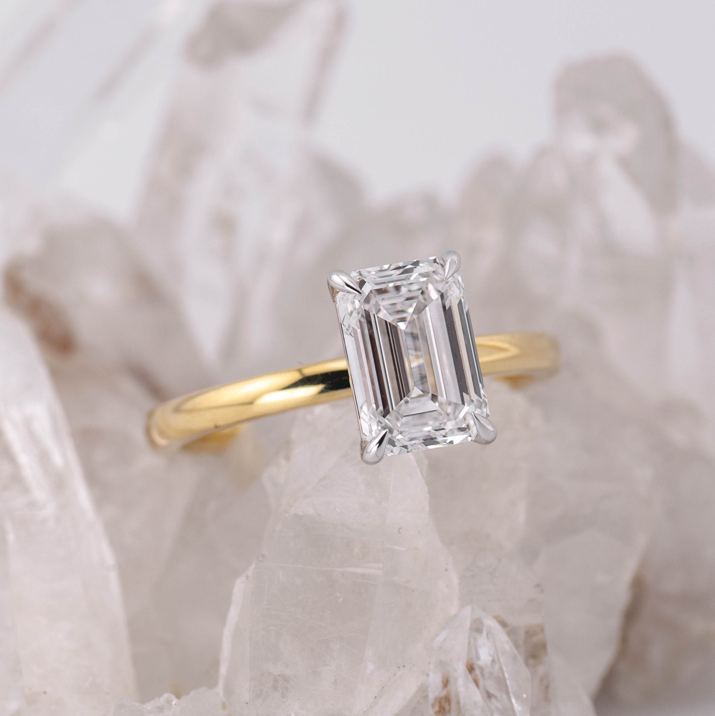 (Ready to Ship Size M) - Emma Emerald Cut Solitaire 2.02ct D VVS2 18k 2 Tone Gold