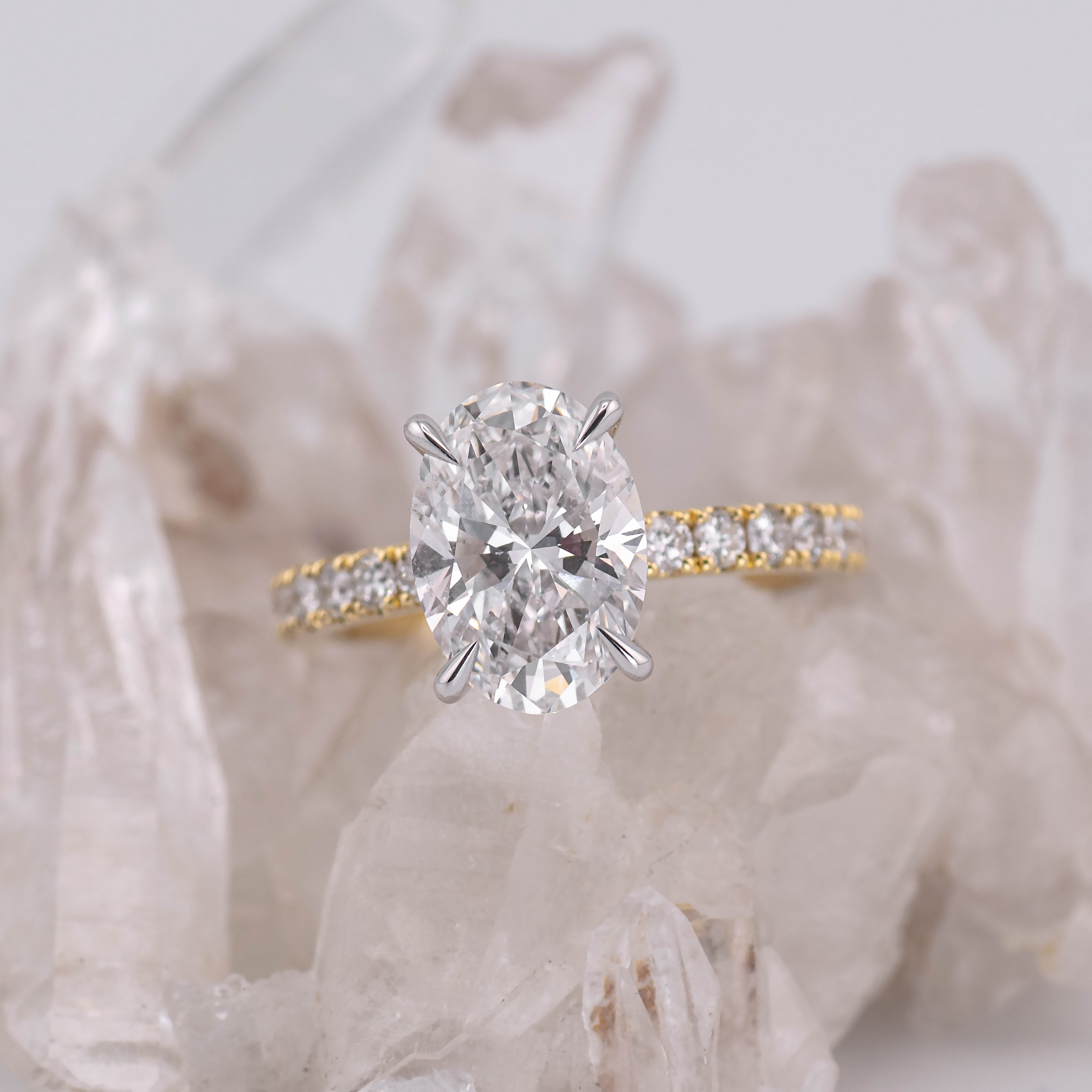 3CT OVAL SOLITAIRE WITH HIDDEN HALO & PAVE BAND (MADE TO ORDER) F VVS2