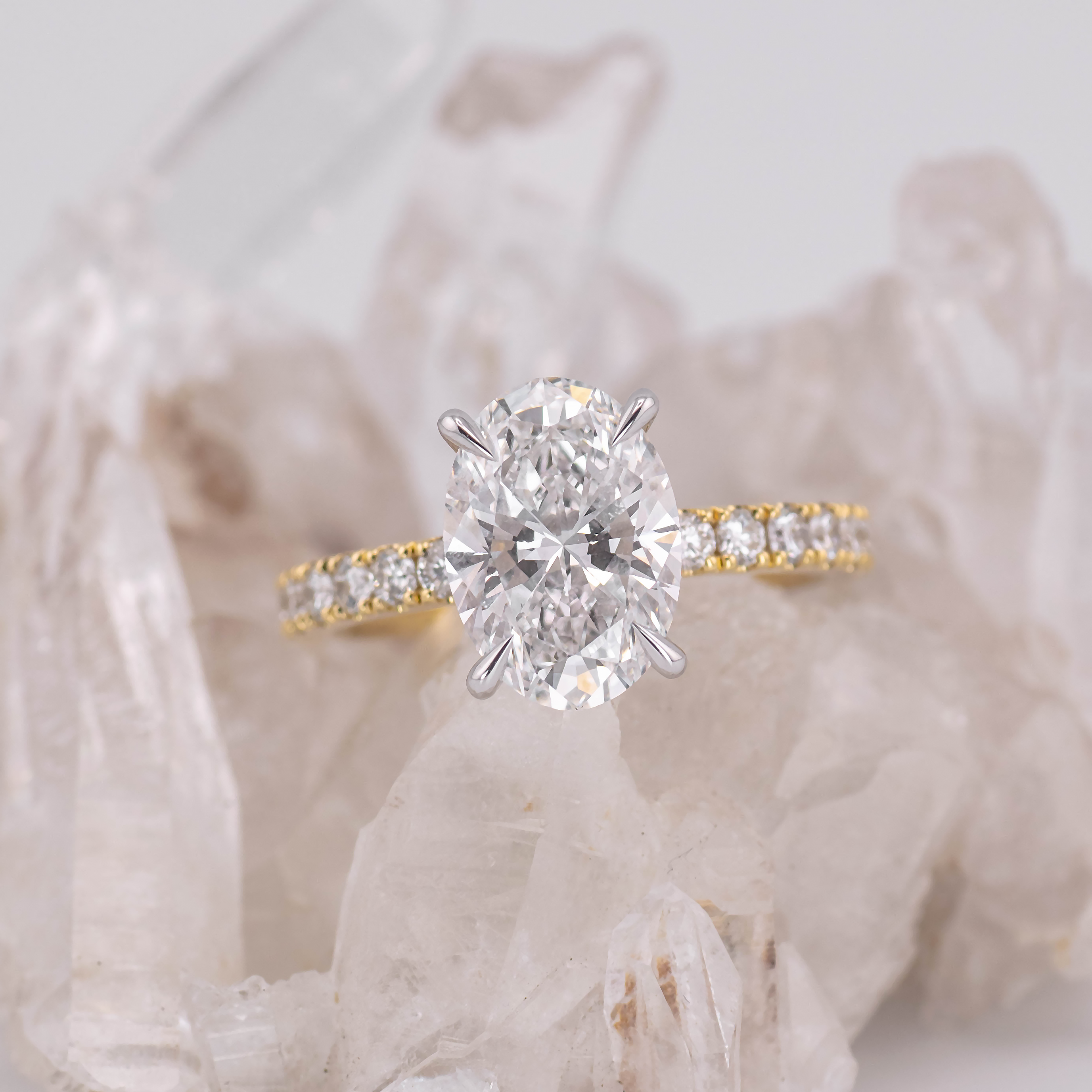 3CT OVAL SOLITAIRE WITH HIDDEN HALO & PAVE BAND (MADE TO ORDER) F VVS2