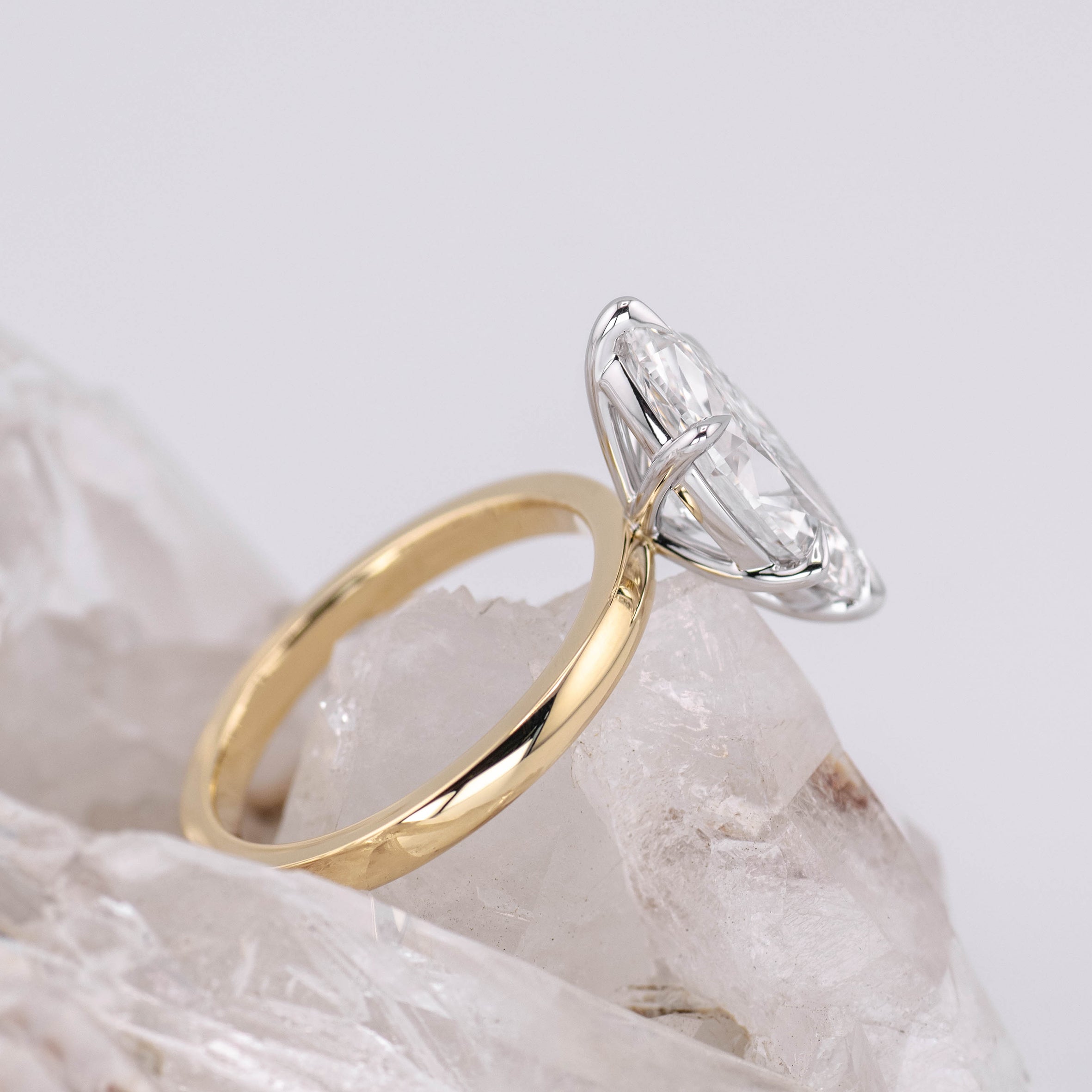 (Ready to Ship Size M) - Milan 3.0 – 6 Claw 3.03ct E VVS2 Marquise Solitaire in Tone 18k Gold