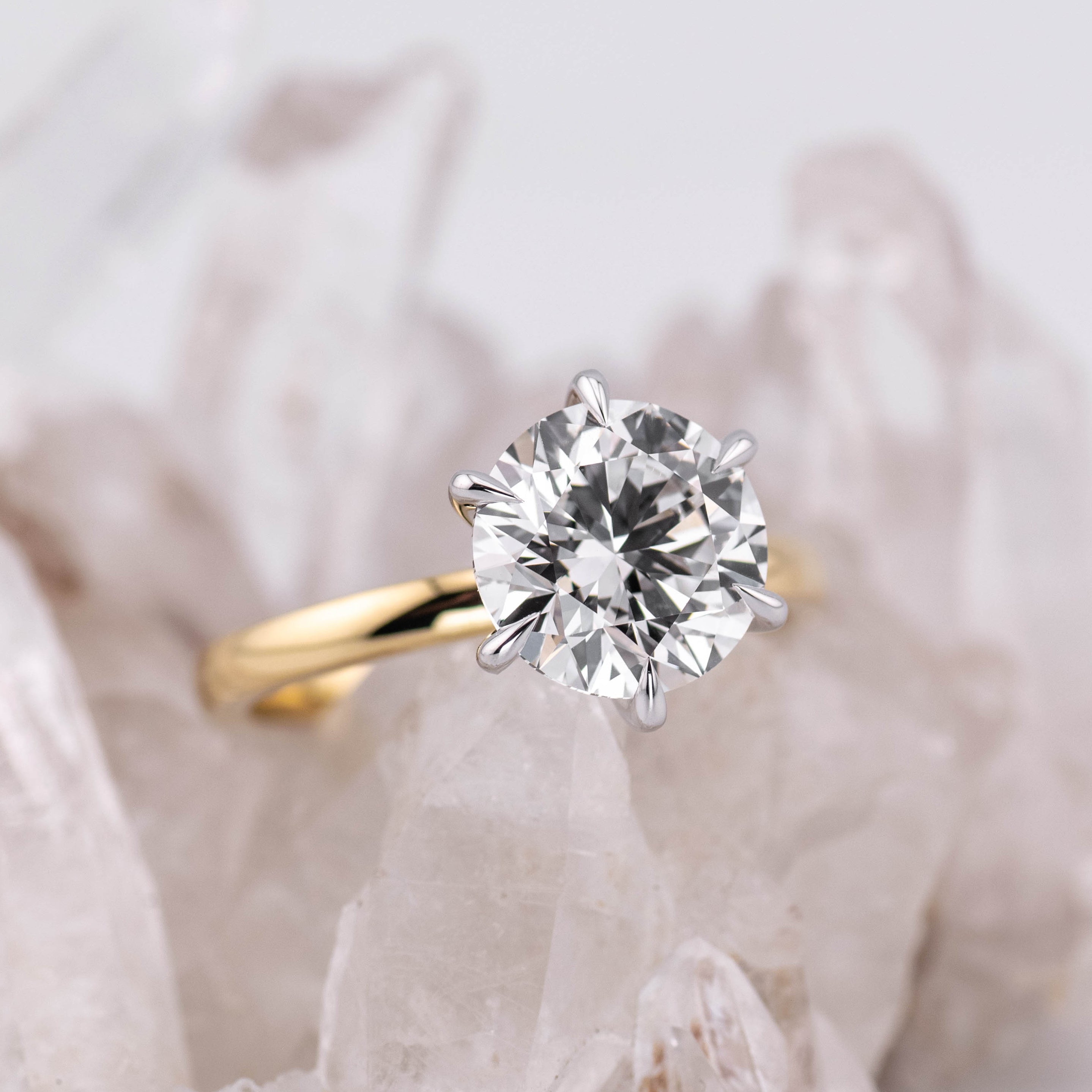 (Ready to Ship Size N) - Billie 3.0 – 6 Claw 3.02ct Round Solitaire in 2 Tone 18k