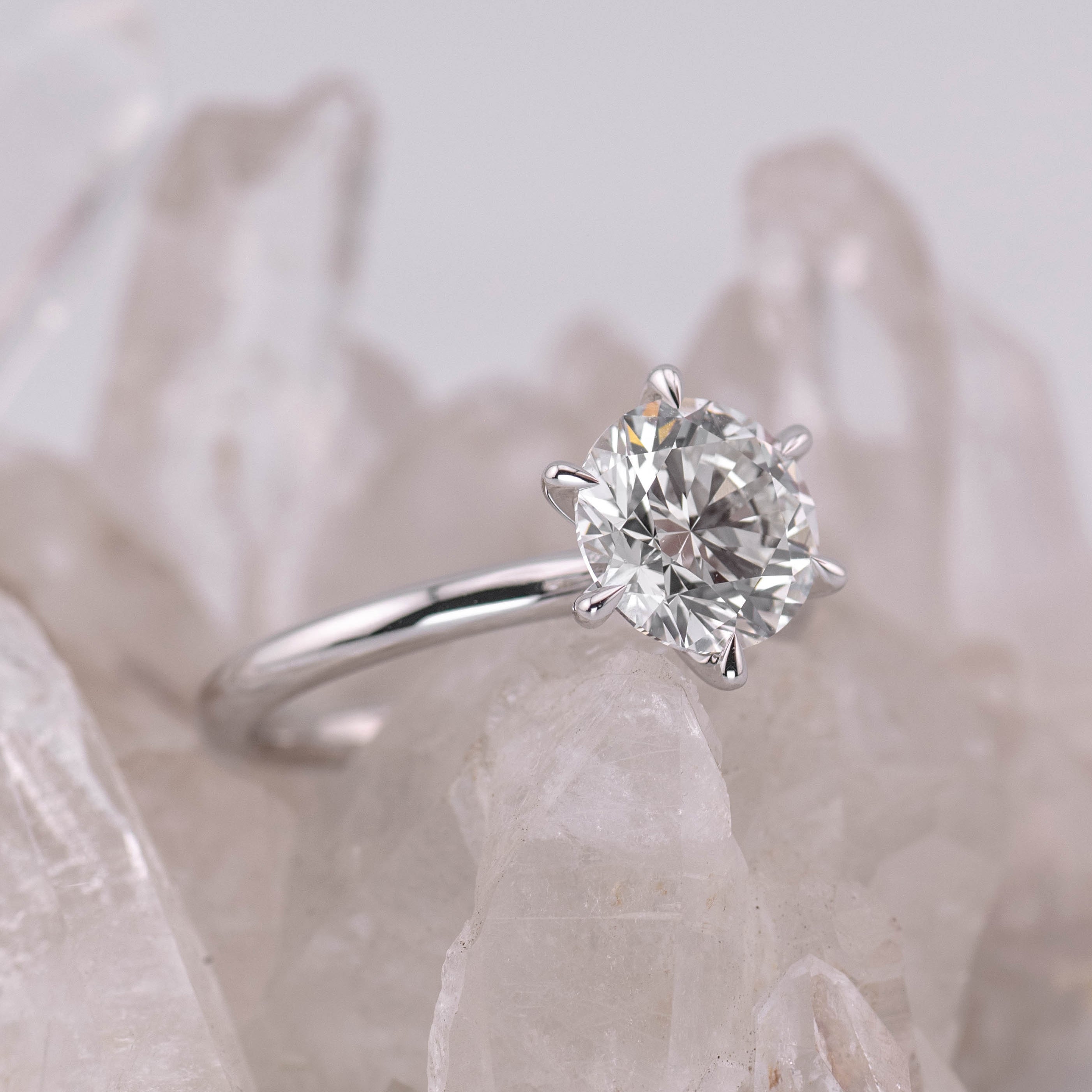 (Ready to Ship Size L) - Billie 2.0 – 6 Claw 2.04ct E VVS2 Round Solitaire 18k White Gold