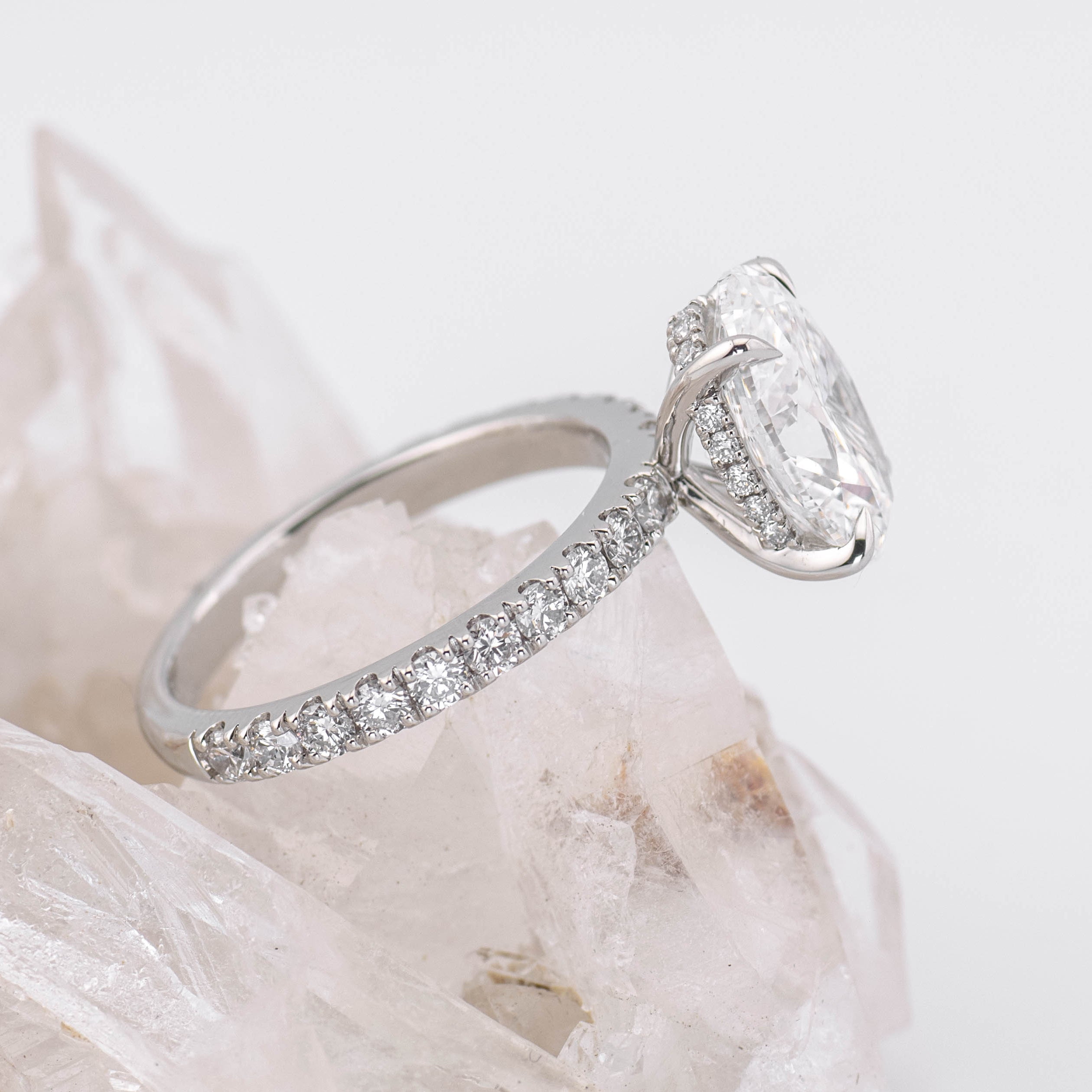 3CT OVAL SOLITAIRE WITH HIDDEN HALO & PAVE BAND (MADE TO ORDER) F VVS2