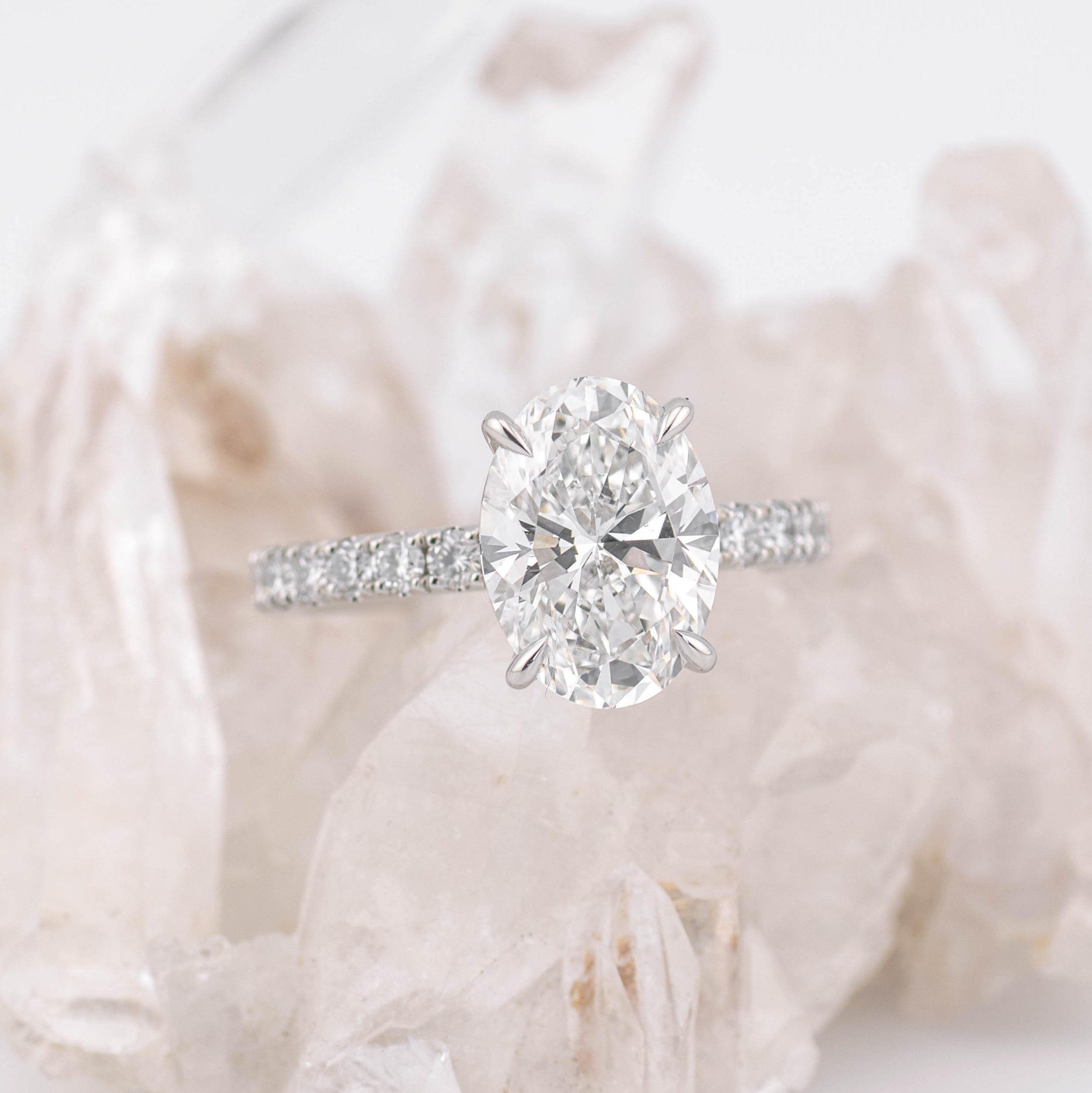 3CT OVAL SOLITAIRE WITH HIDDEN HALO & PAVE BAND (MADE TO ORDER) F VVS2