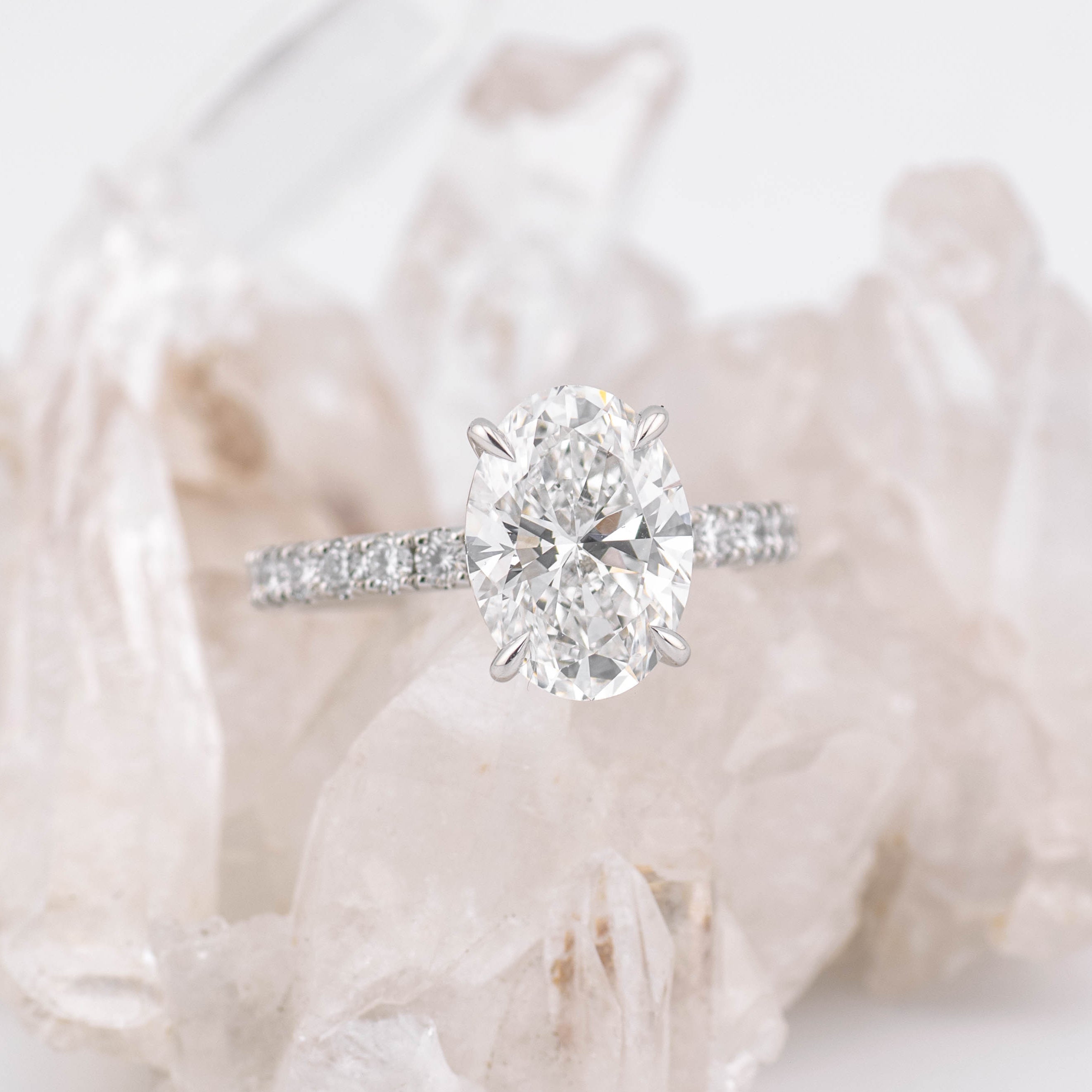 3CT OVAL SOLITAIRE WITH HIDDEN HALO & PAVE BAND (MADE TO ORDER) F VVS2