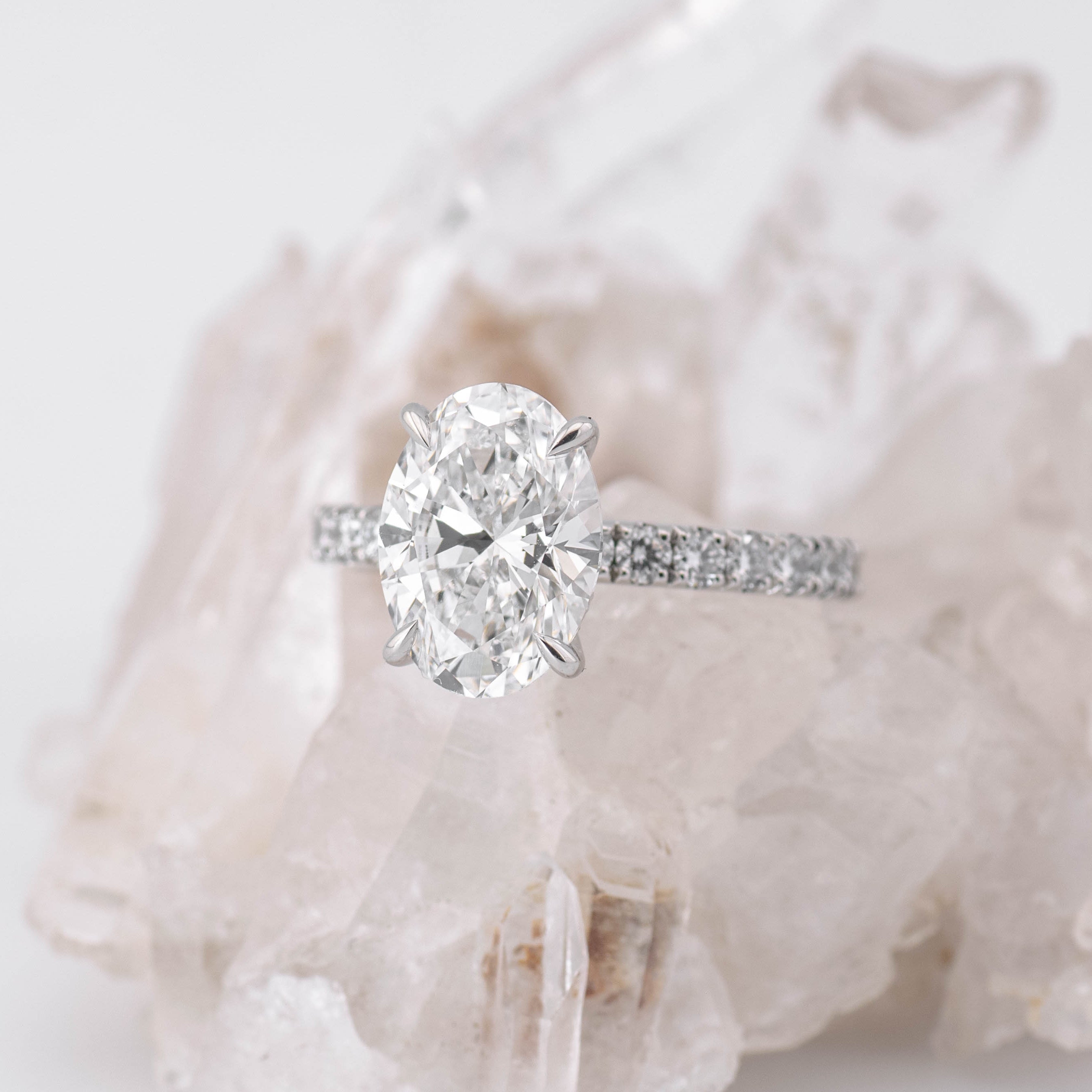 3CT OVAL SOLITAIRE WITH HIDDEN HALO & PAVE BAND (MADE TO ORDER) F VVS2