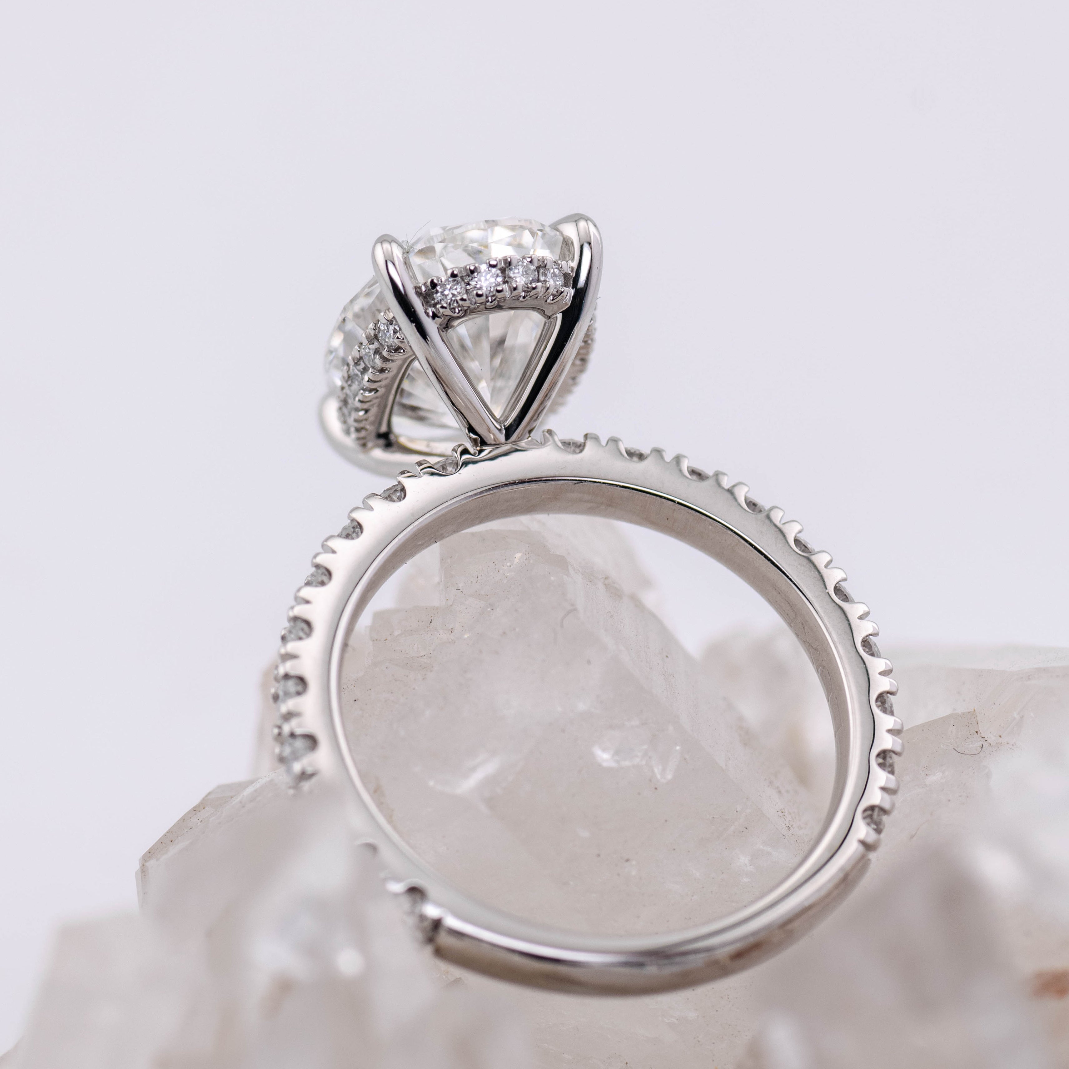 4ct Oval Solitaire with Hidden Halo & Pave Band (made to order) F VVS2