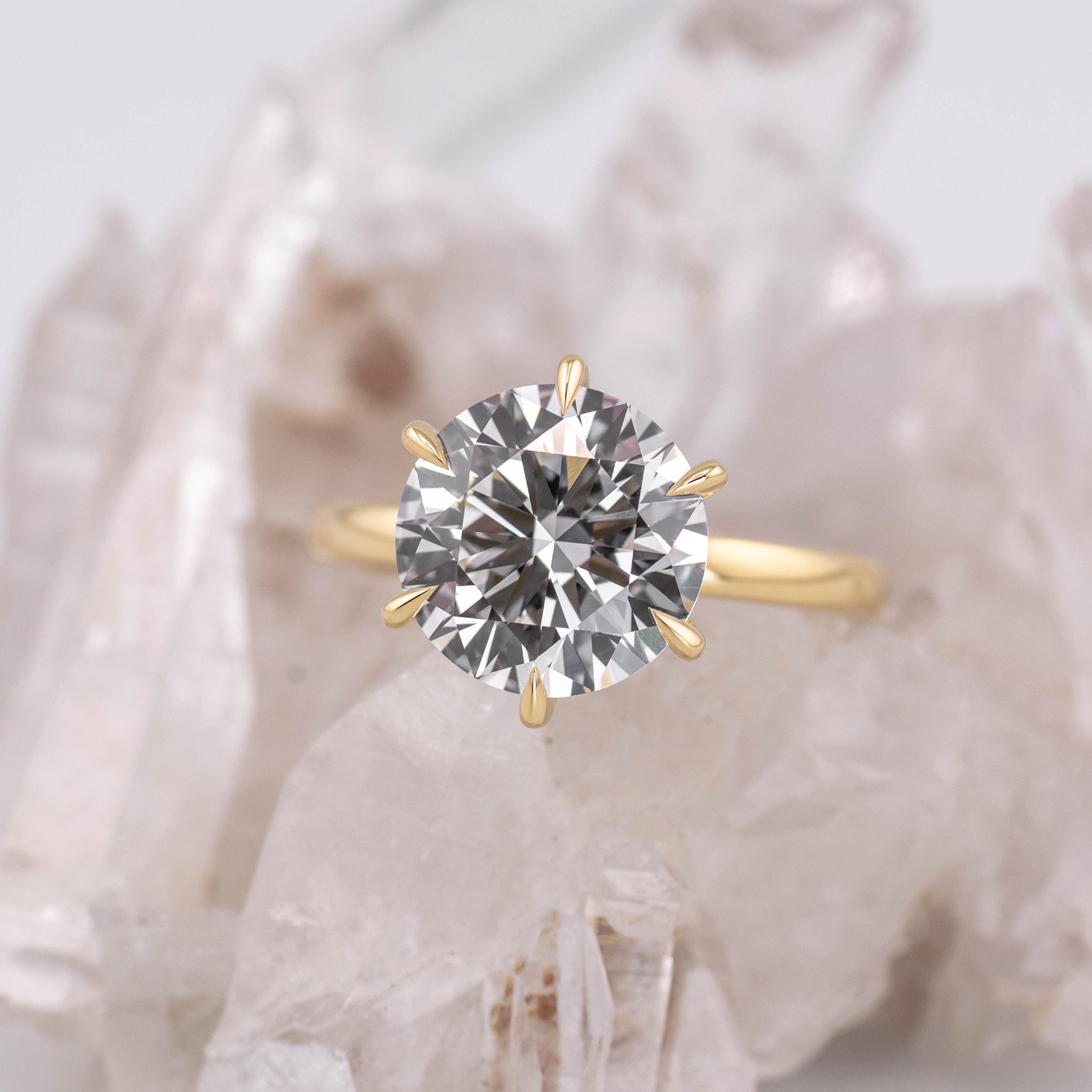 (Ready to Ship Size M) - Billie 4.0 – 6 Claw 4.24ct Round Solitaire in 18k Yellow Gold