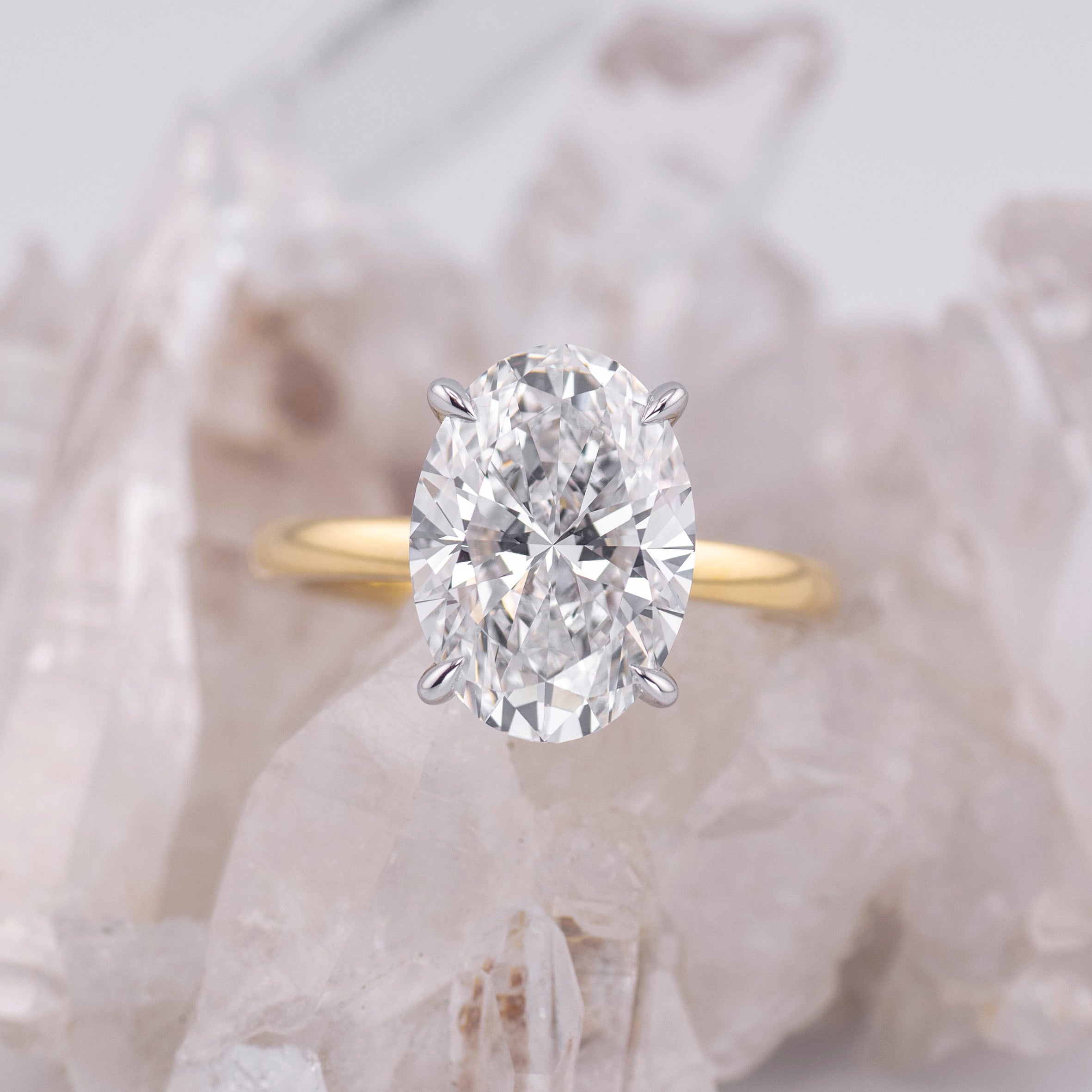(Ready to Ship Size N) - Kate 5.0 – 4 Claw 5.04ct E VVS2 Oval Solitaire 18k 2 Tone Gold