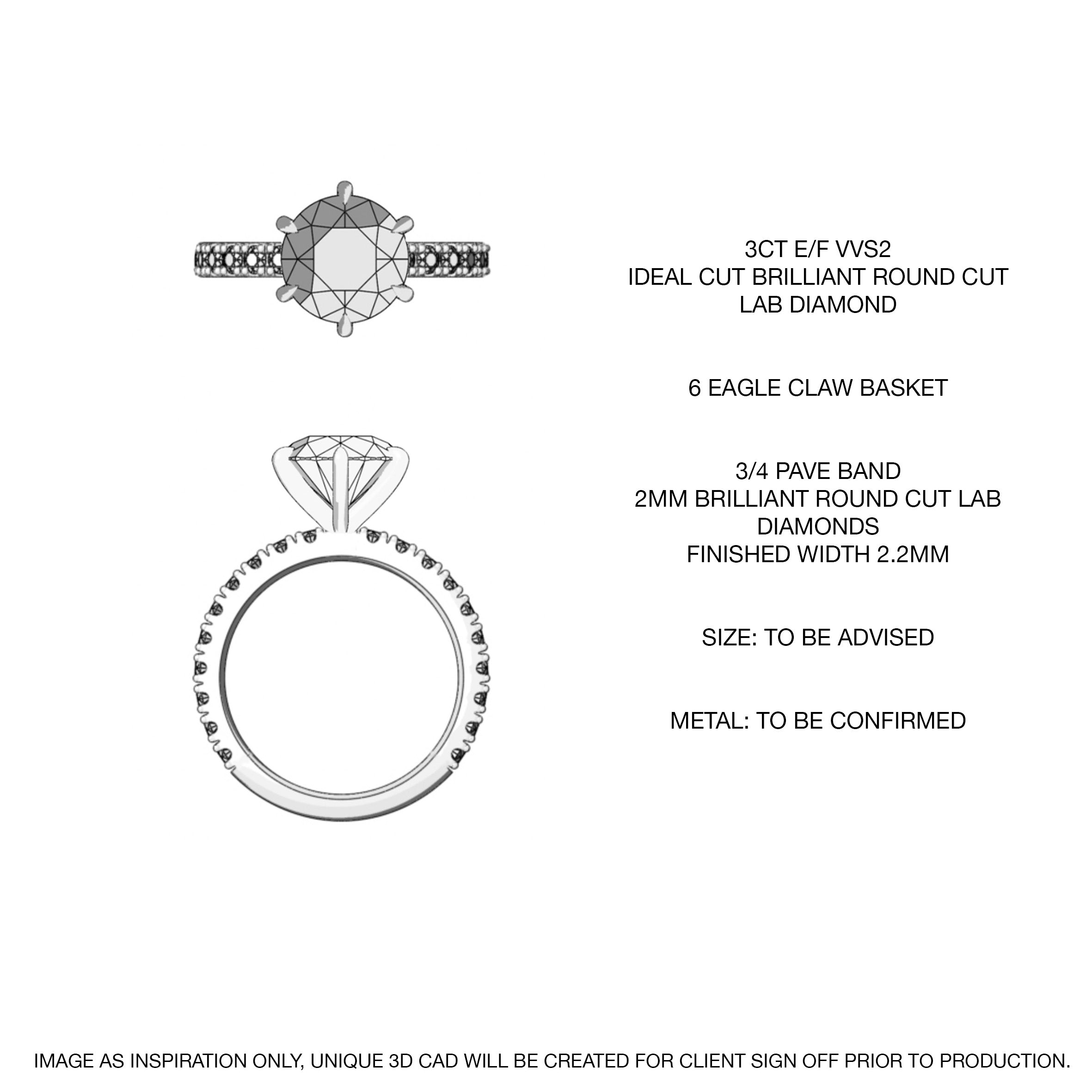 3CT ROUND SOLITAIRE WITH PAVE BAND - CUSTOM LISTING