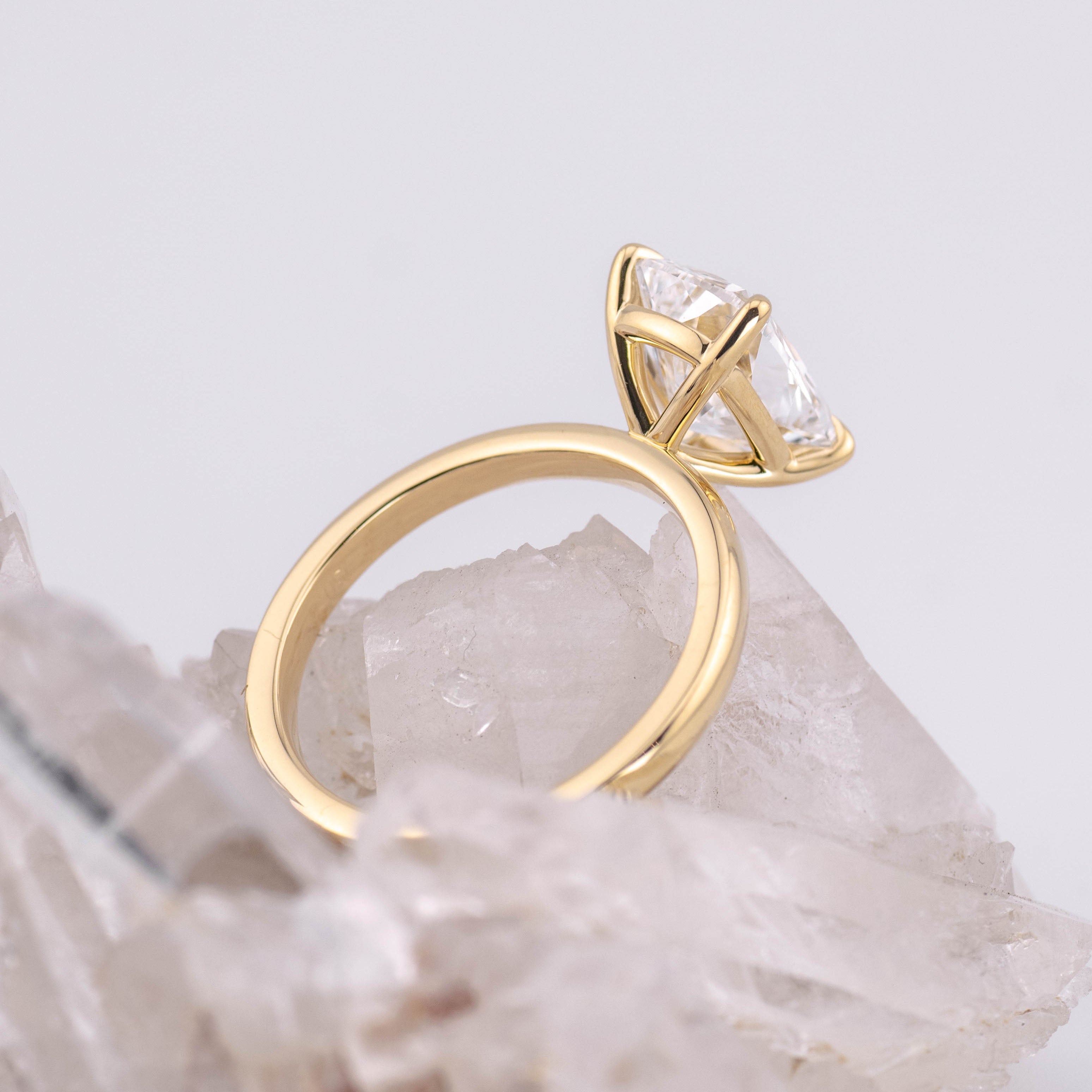 (Ready to Ship Size N) - Catherine 3.0 – Elongated Cushion 3.02ct D VVS2 Solitaire in 18k Yellow Gold