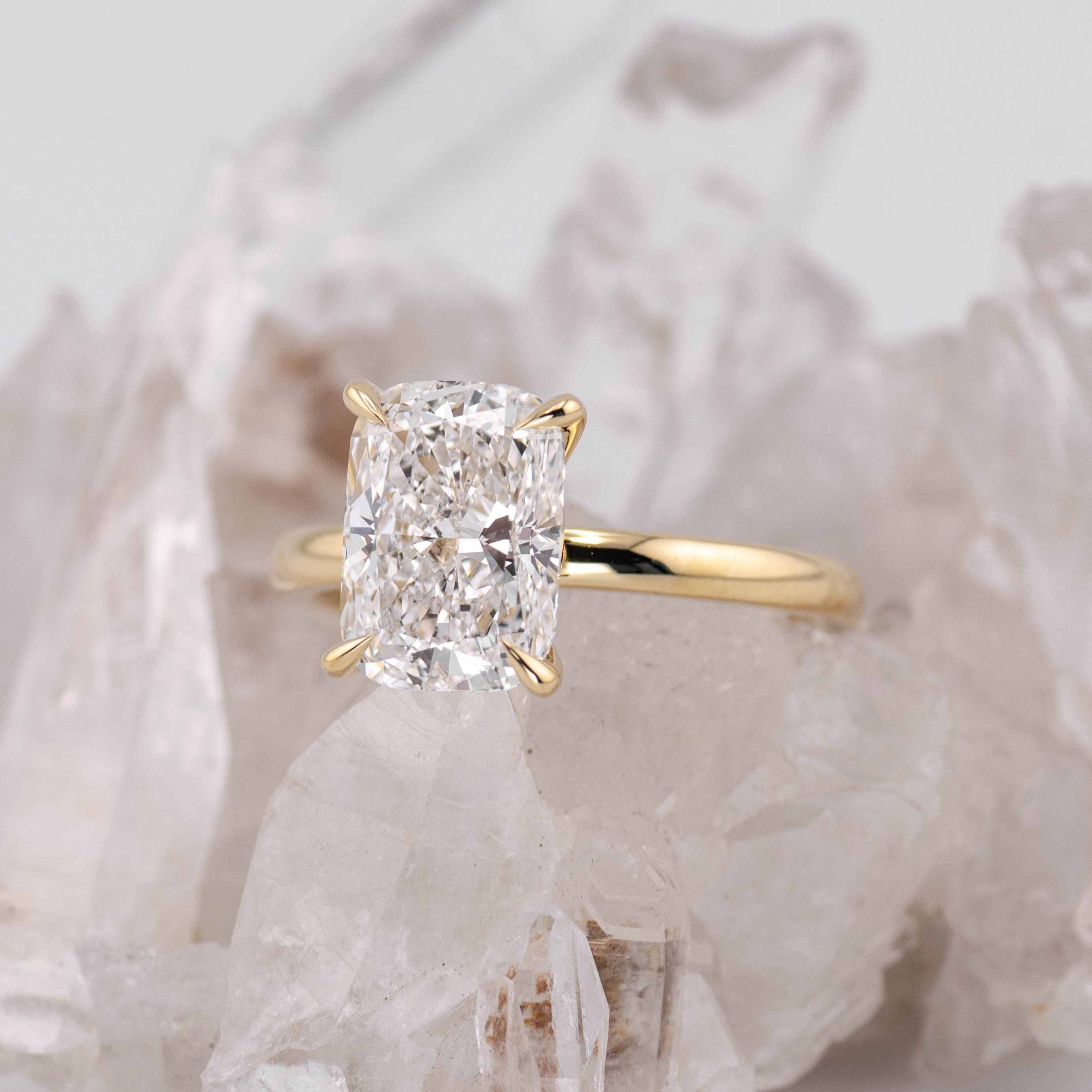 Catherine 3.0 – 4 Claw 3ct Elongated Cushion Solitaire (Made to Order) E/F Colour VVS2