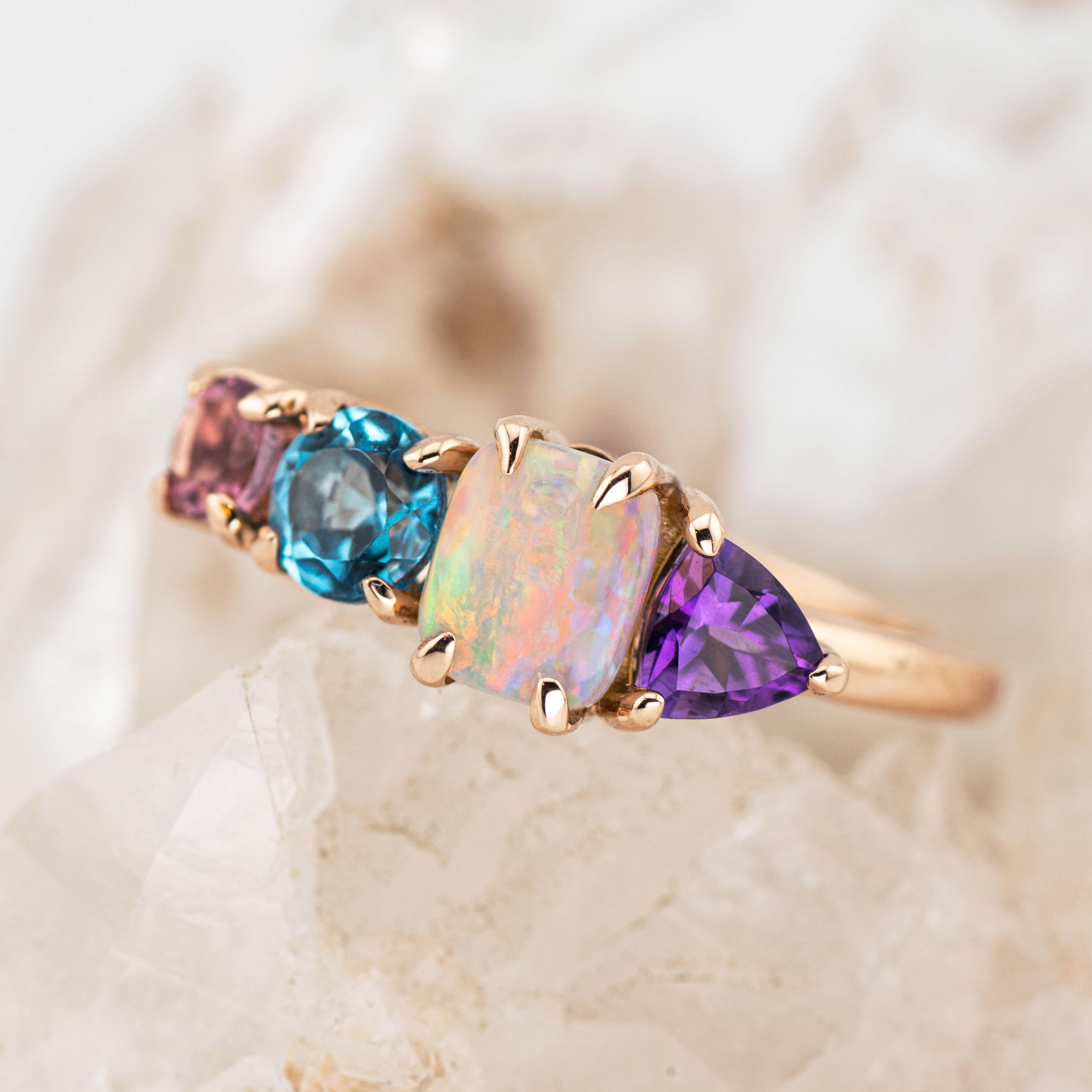 Coral – Opal & Gemstone Cluster Ring (in stock size N)