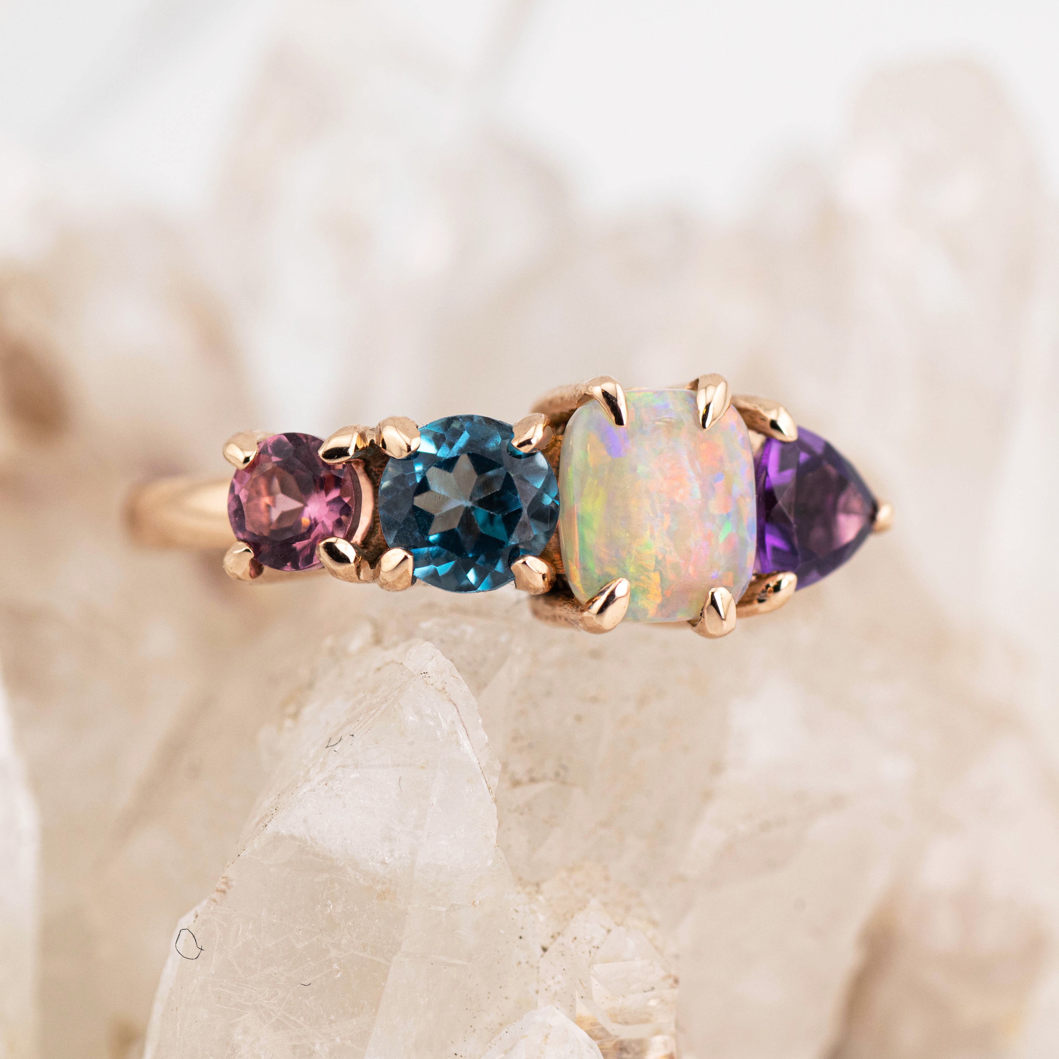 Coral – Opal & Gemstone Cluster Ring (in stock size N)