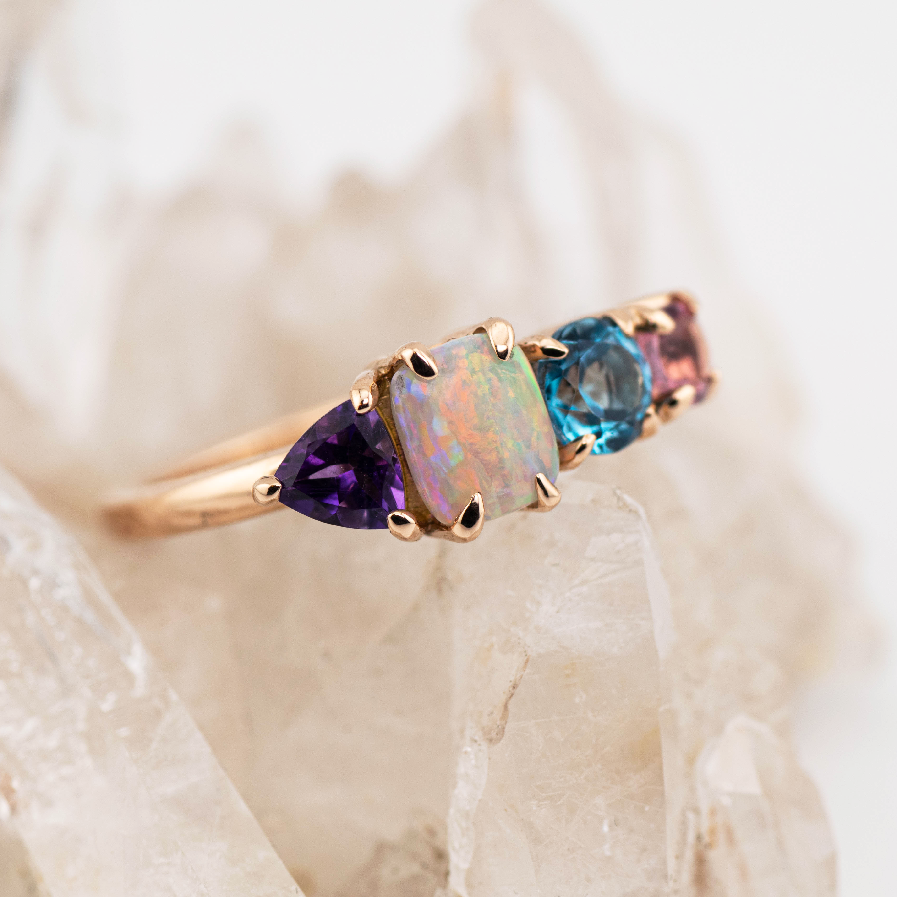 Coral – Opal & Gemstone Cluster Ring (in stock size N)