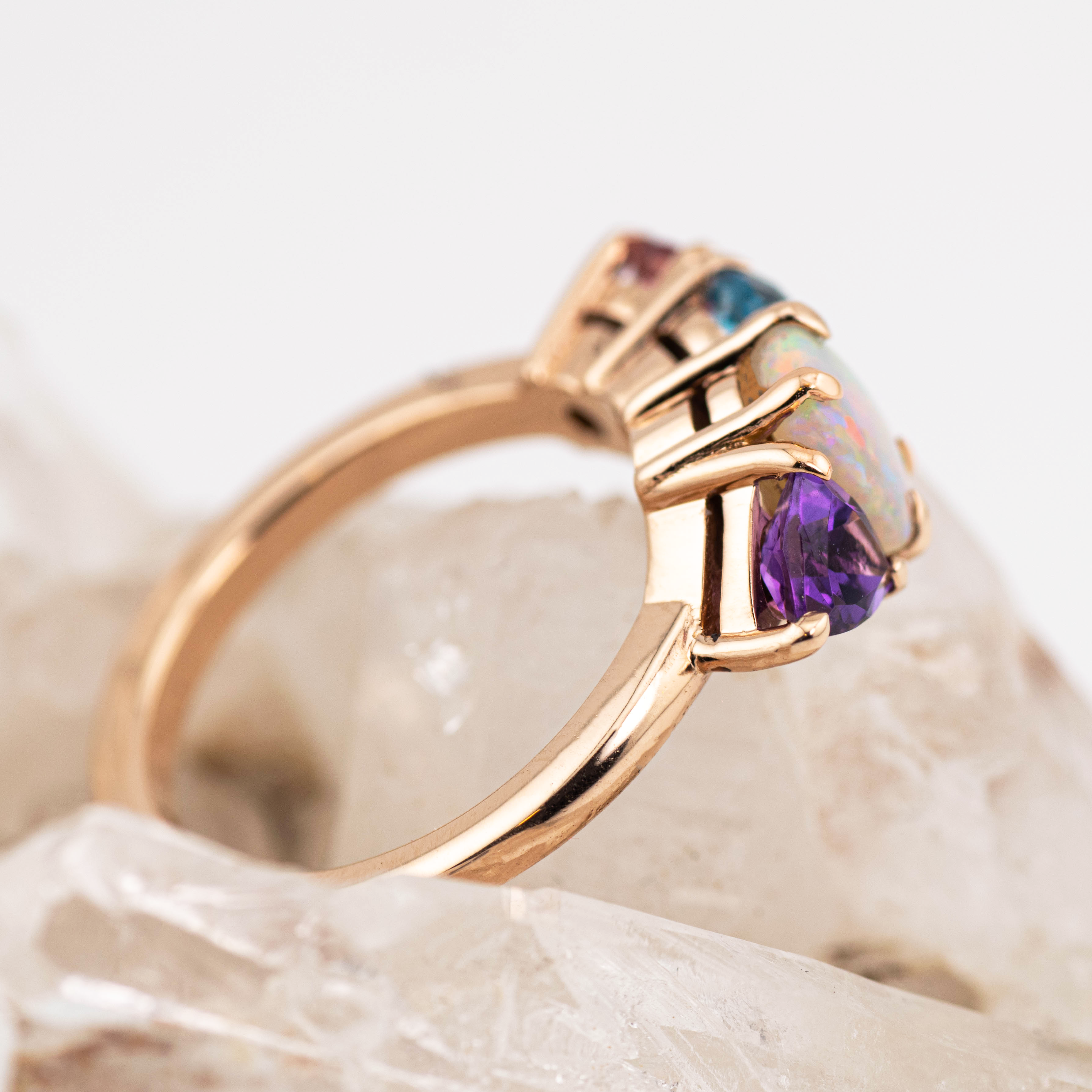Coral – Opal & Gemstone Cluster Ring (in stock size N)
