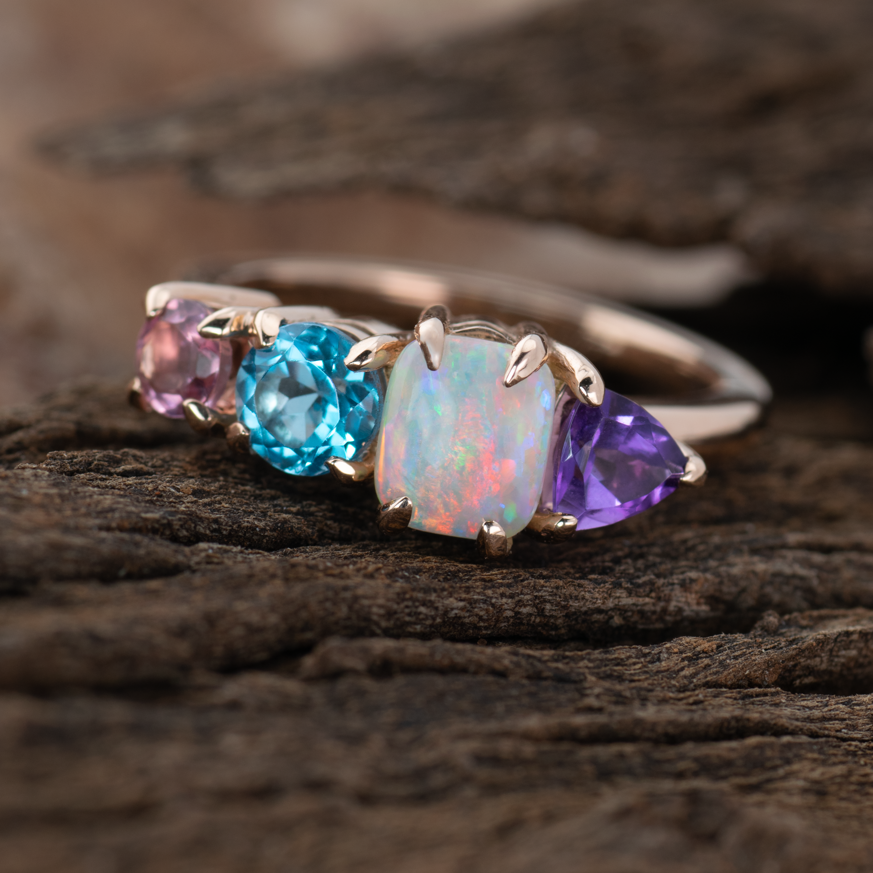 Coral – Opal & Gemstone Cluster Ring (in stock size N)
