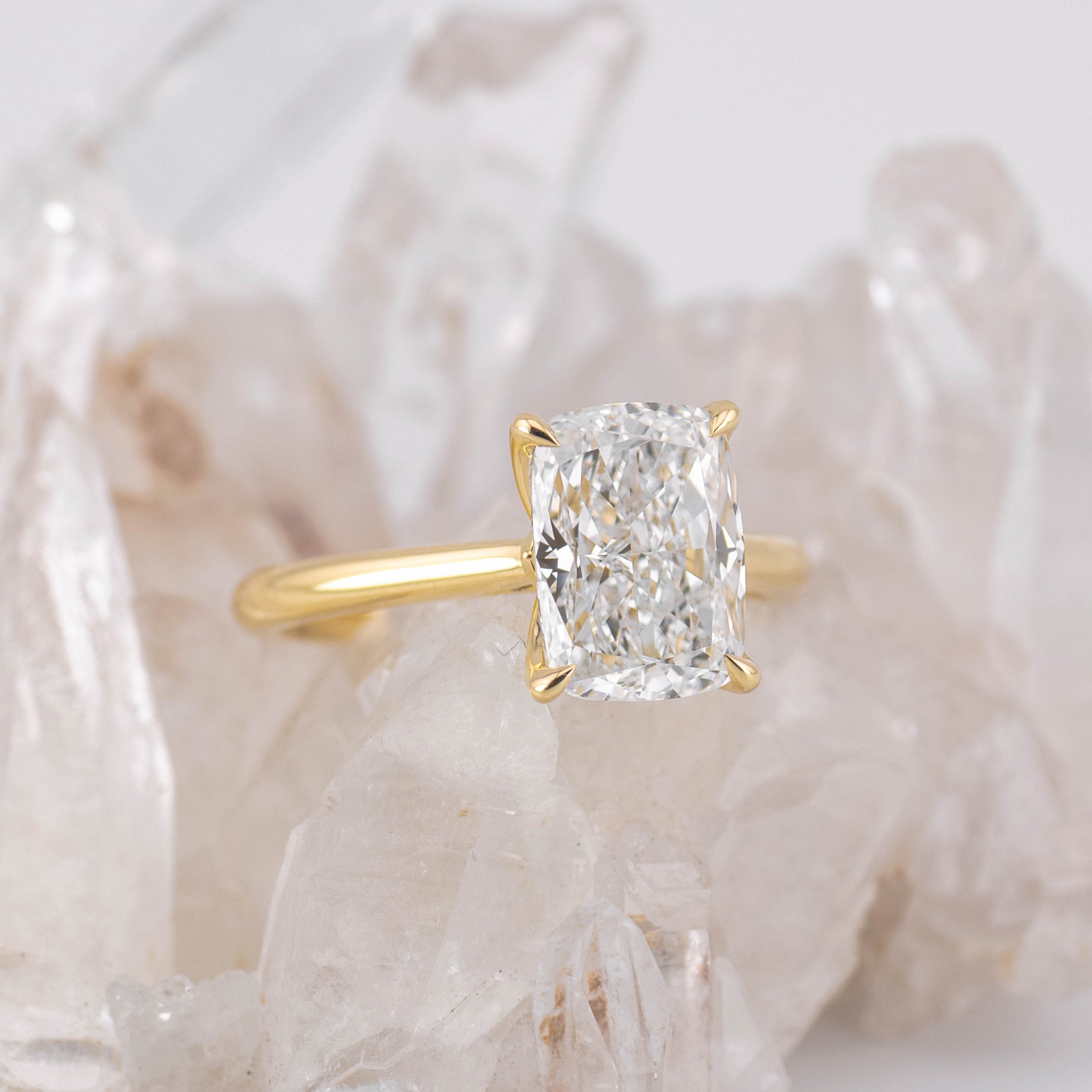 Lila 3.0 Petal Elongated Cushion – 3ct Elongated Cushion Solitaire in 18k Yellow Gold