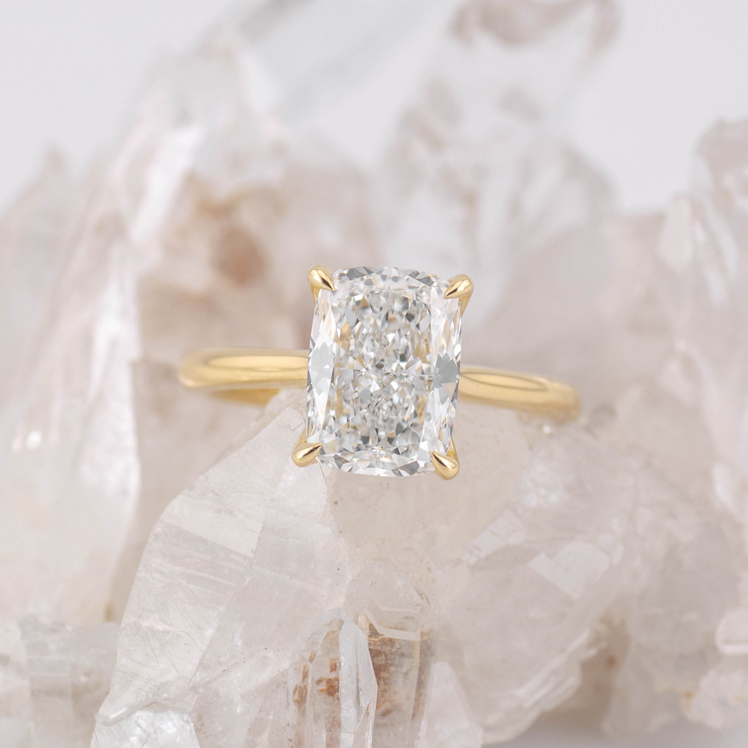 Lila 3.0 Petal Elongated Cushion – 3ct Elongated Cushion Solitaire in 18k Yellow Gold