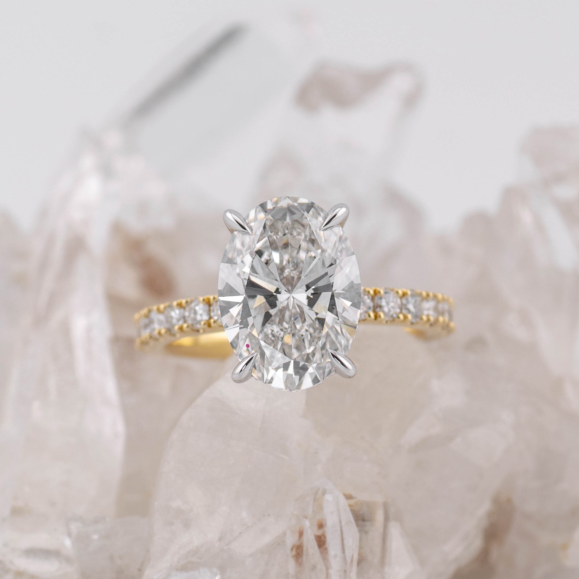 4ct Oval Solitaire with Hidden Halo & Pave Band (made to order) F VVS2
