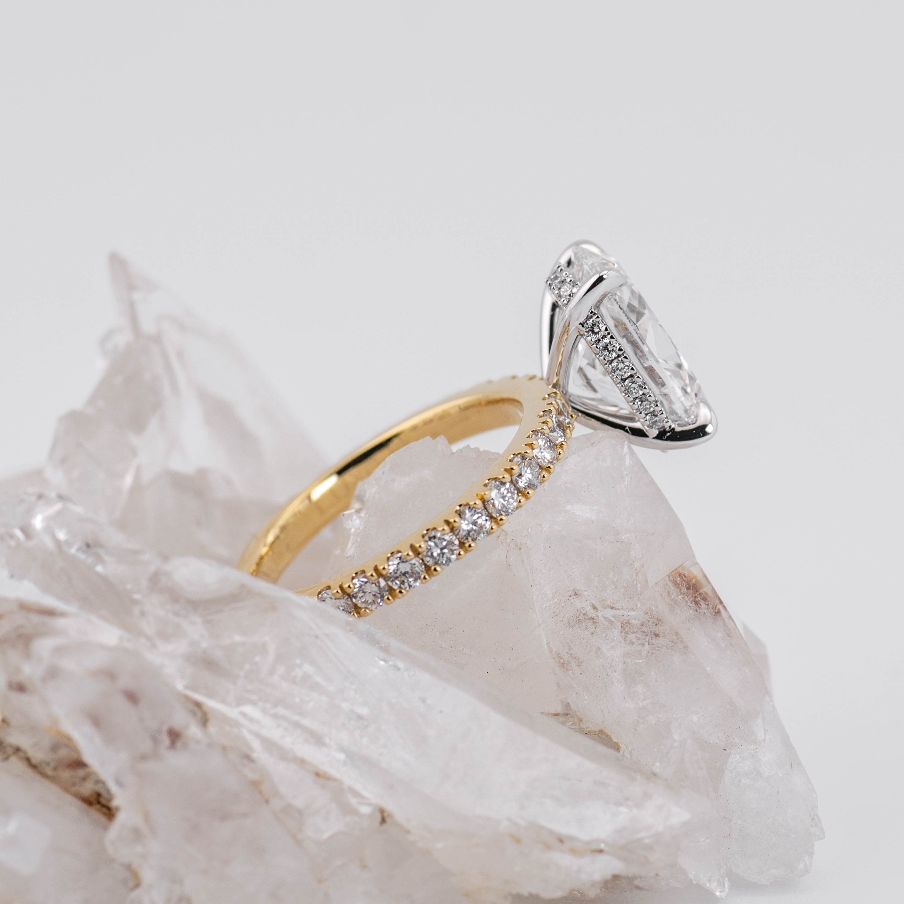 4ct Oval Solitaire with Hidden Halo & Pave Band (made to order) F VVS2