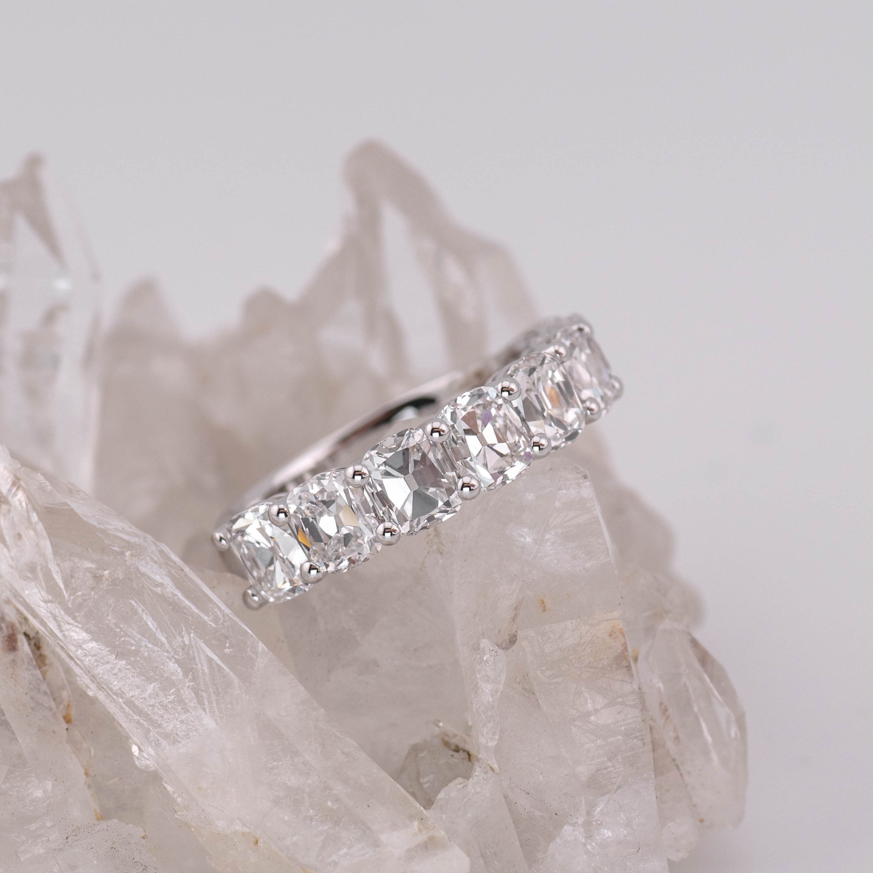 (Ready to Ship Size N) - 4.01ct Old Mine Wedding/Eternity Ring in 14k White Gold