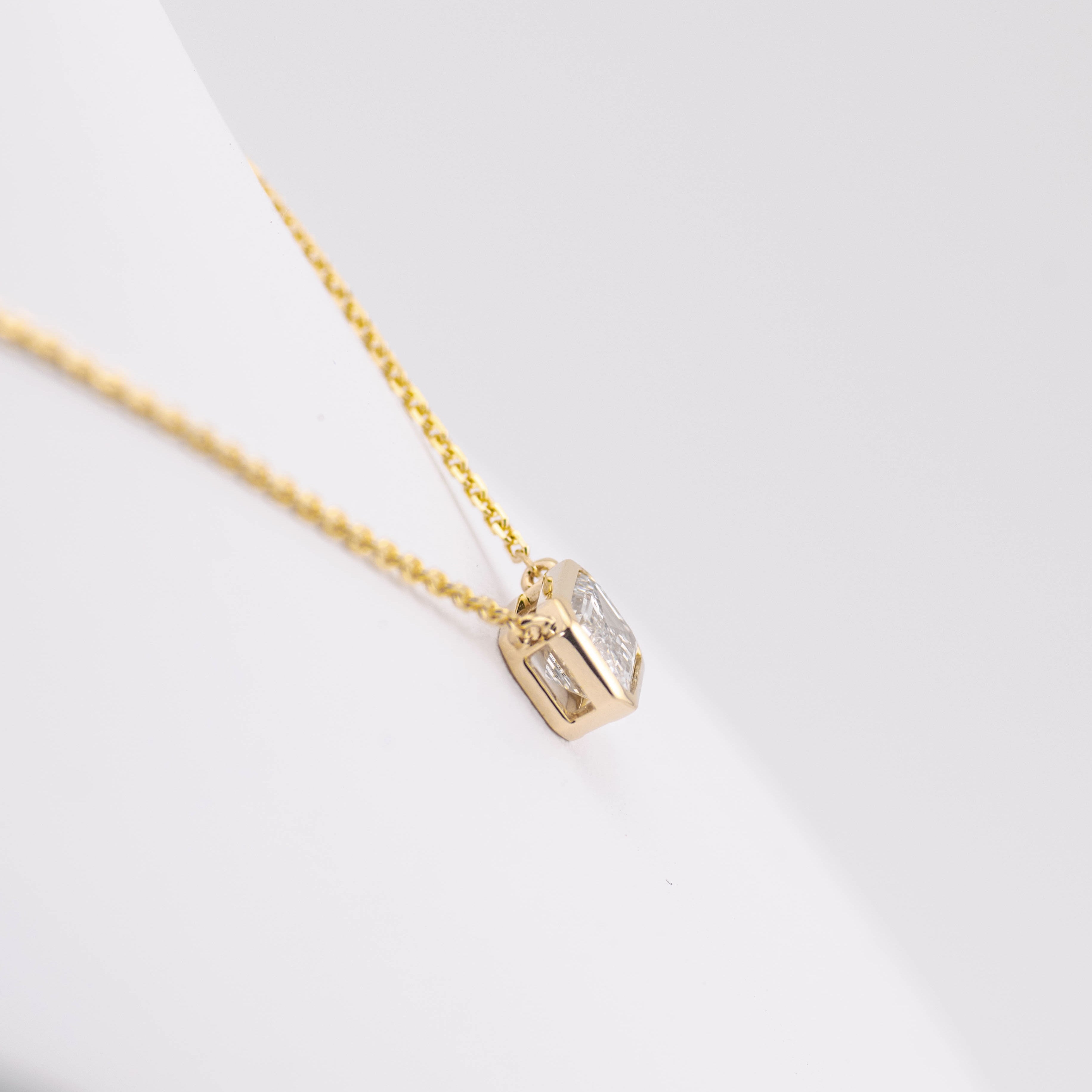 1ct Radiant Cut Bezel Pendant and Chain