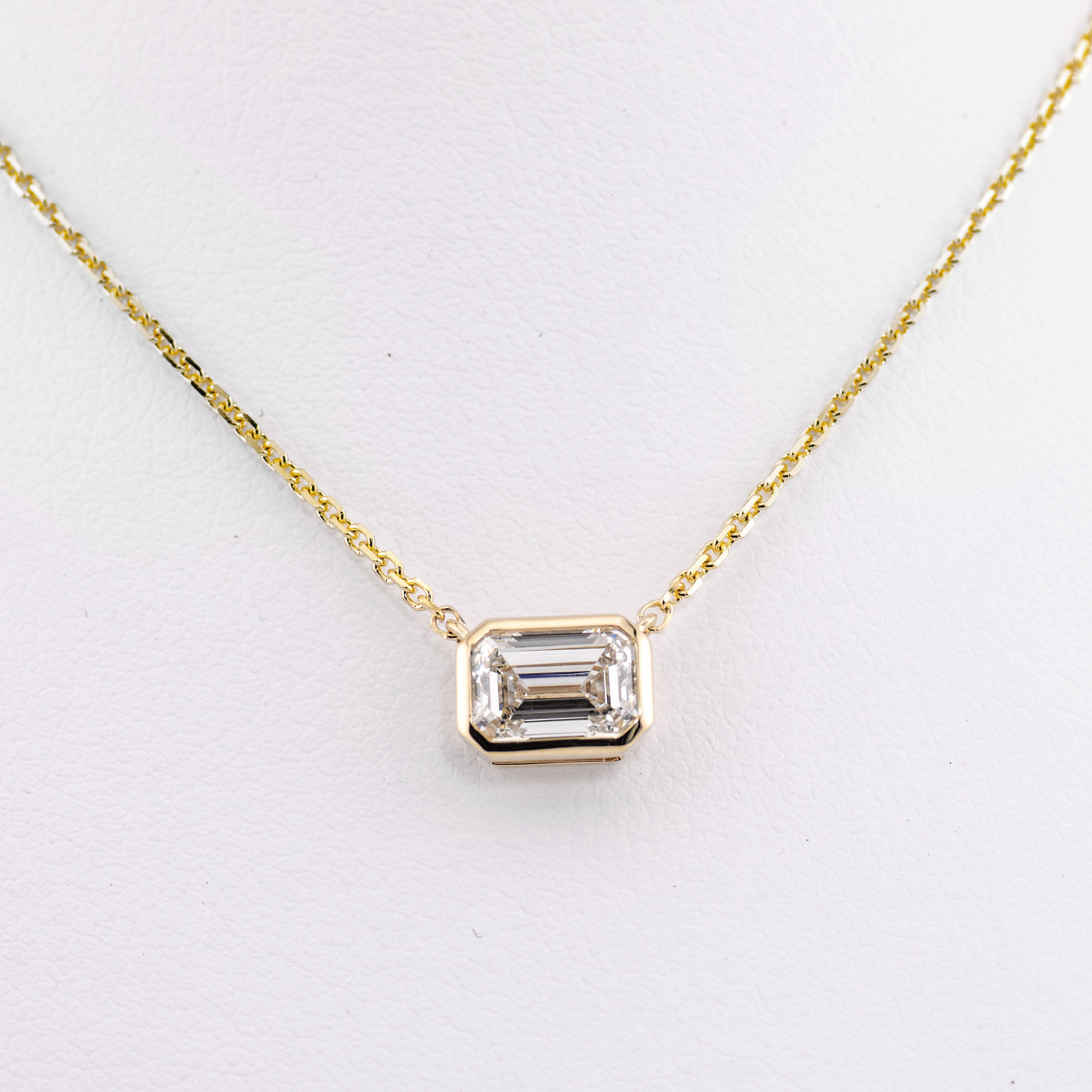 1ct Radiant Cut Bezel Pendant and Chain