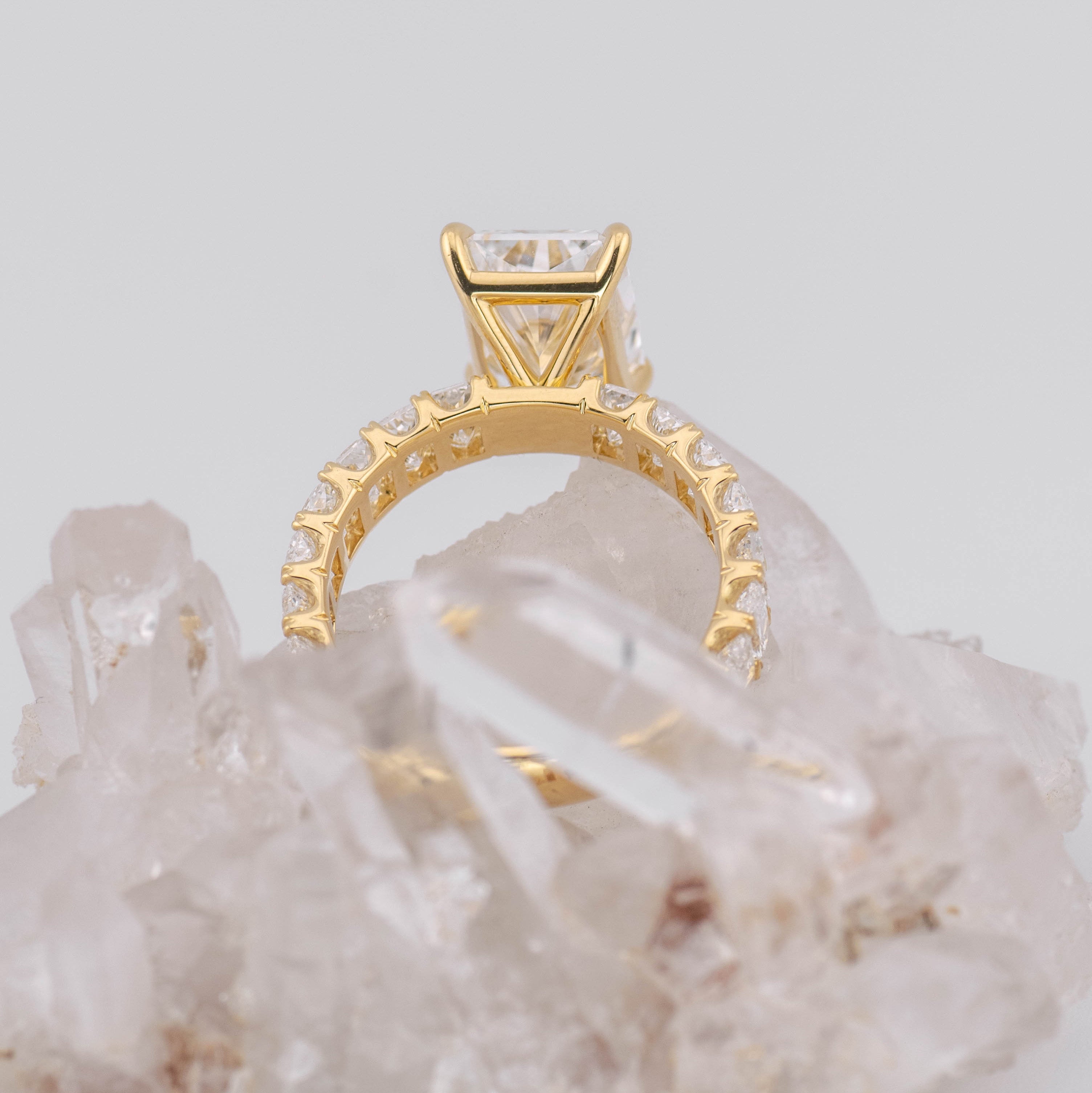 (Ready to Ship Size N) Custom 4ct Radiant Lab Diamond Ring with Radiant band in 18k Yellow Gold