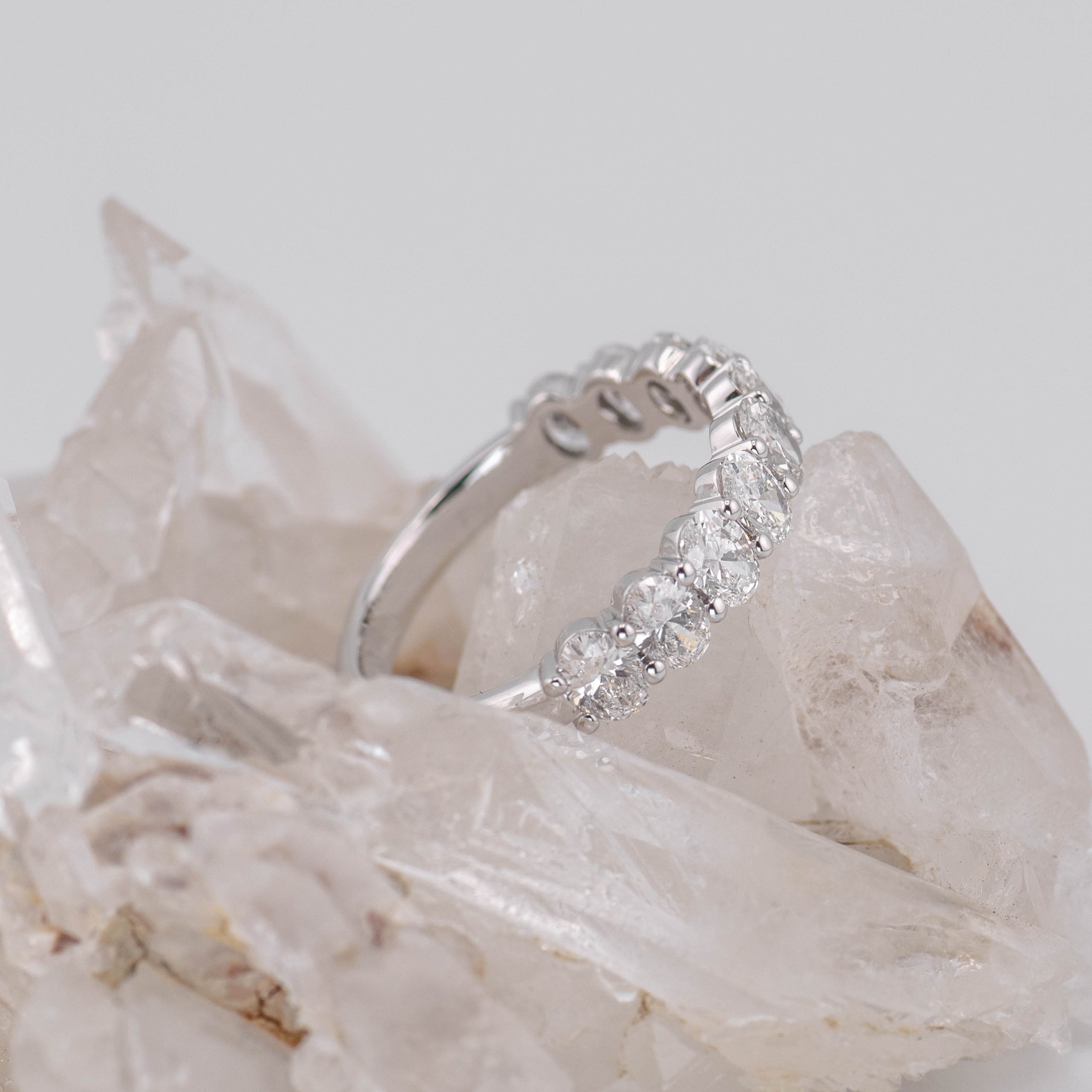 (Ready to Ship M) Hazel 1/2 Band Oval Wedding/Eternity Ring 18k White Gold