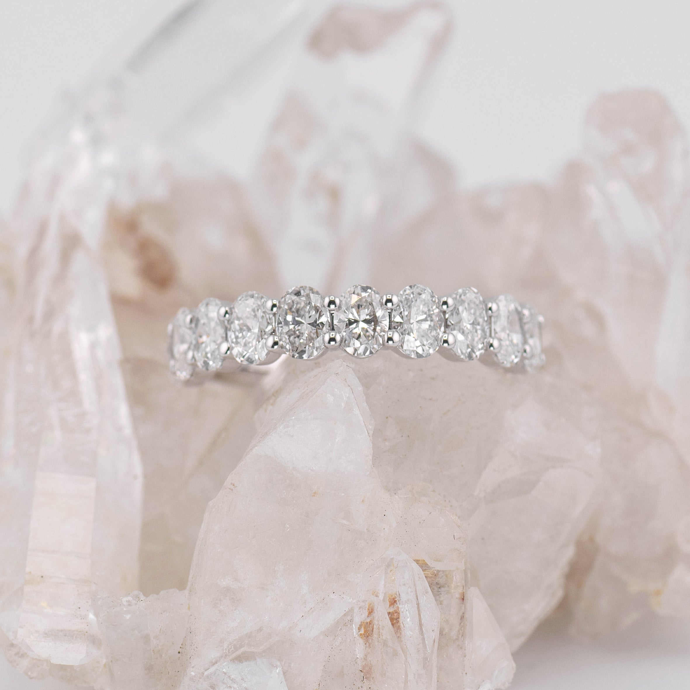 (Ready to Ship M) Hazel 1/2 Band Oval Wedding/Eternity Ring 18k White Gold