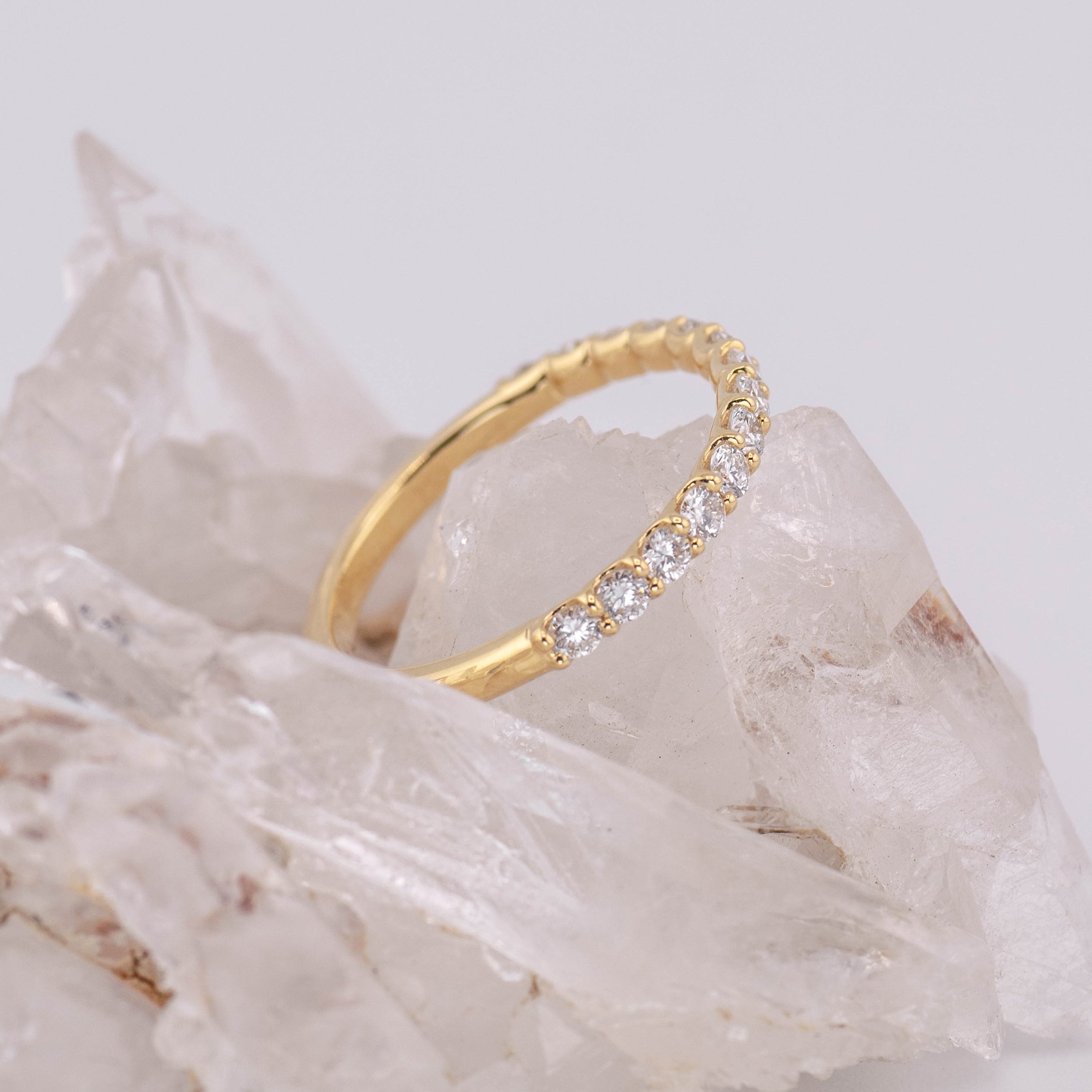 (Ready to Ship M) Madison 2mm 1/2 Band Oval Wedding/Eternity Ring 18k Yellow Gold