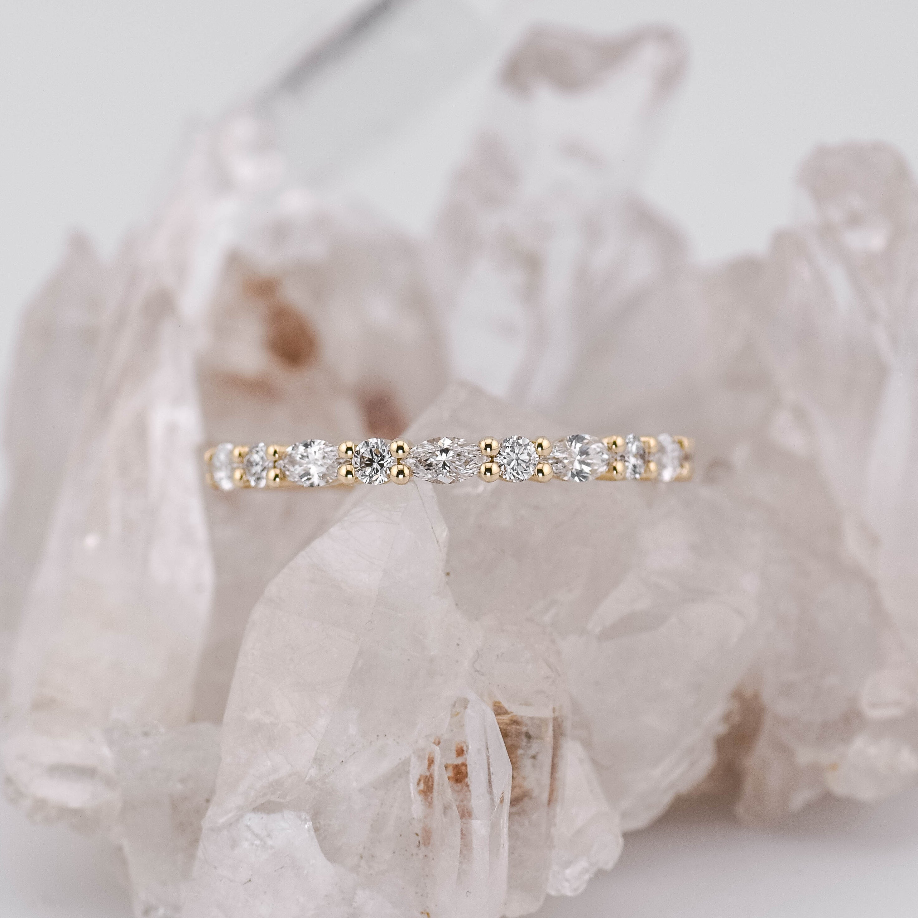 (Ready to Ship Q) Morgan 2mm 1/2 Band Oval Wedding/Eternity Ring 9k Yellow Gold