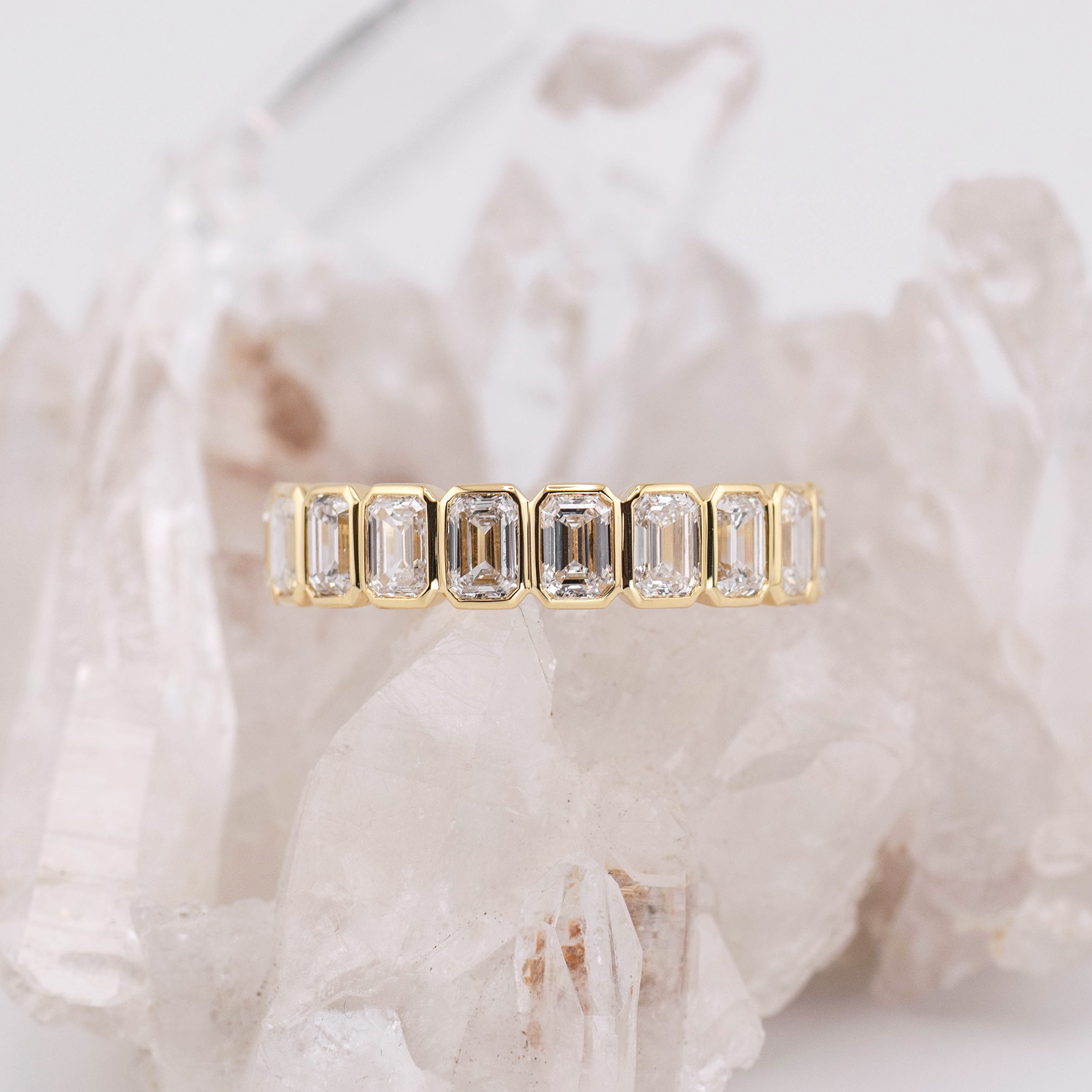 (Ready to Ship M) Willow 1/2 Band North/South Emerald Bezel Set Wedding/Eternity Ring 18k Yellow Gold